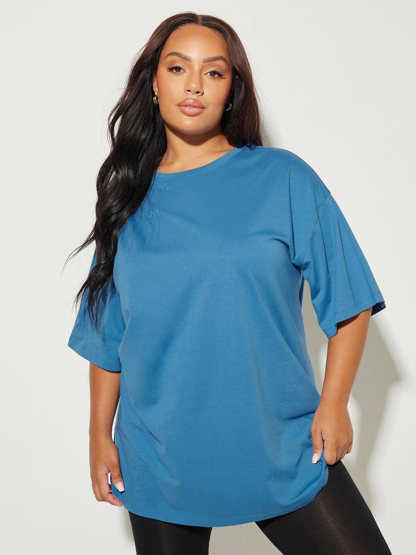 Yours Curve Relaxed Longline T-Shirt - Blue