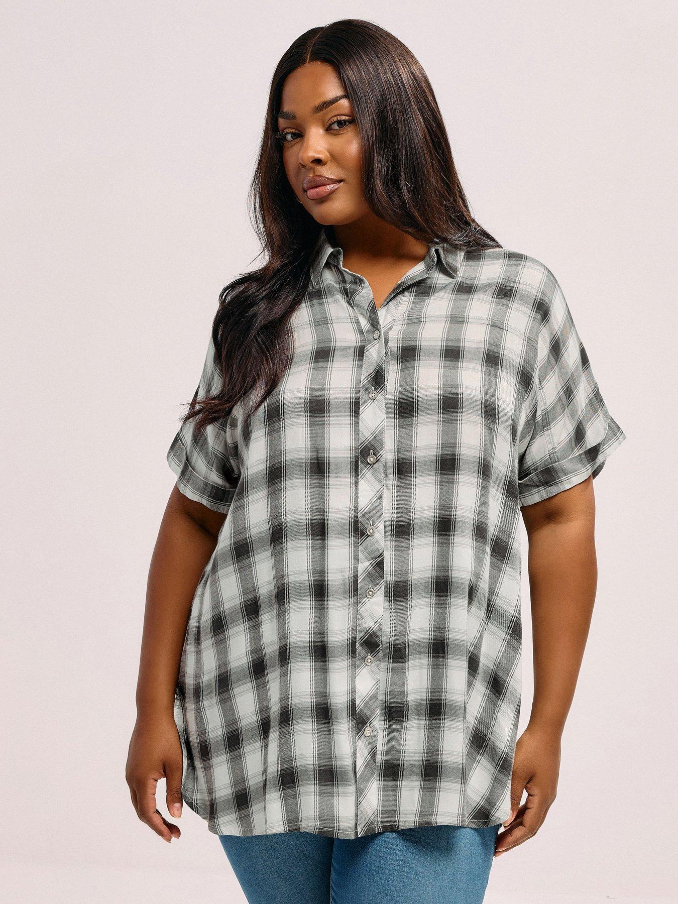 yours-curve-short-sleeve-check-shirt-blackfront