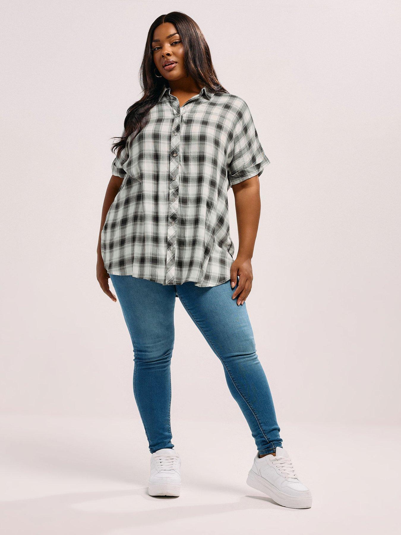 yours-curve-short-sleeve-check-shirt-blackback