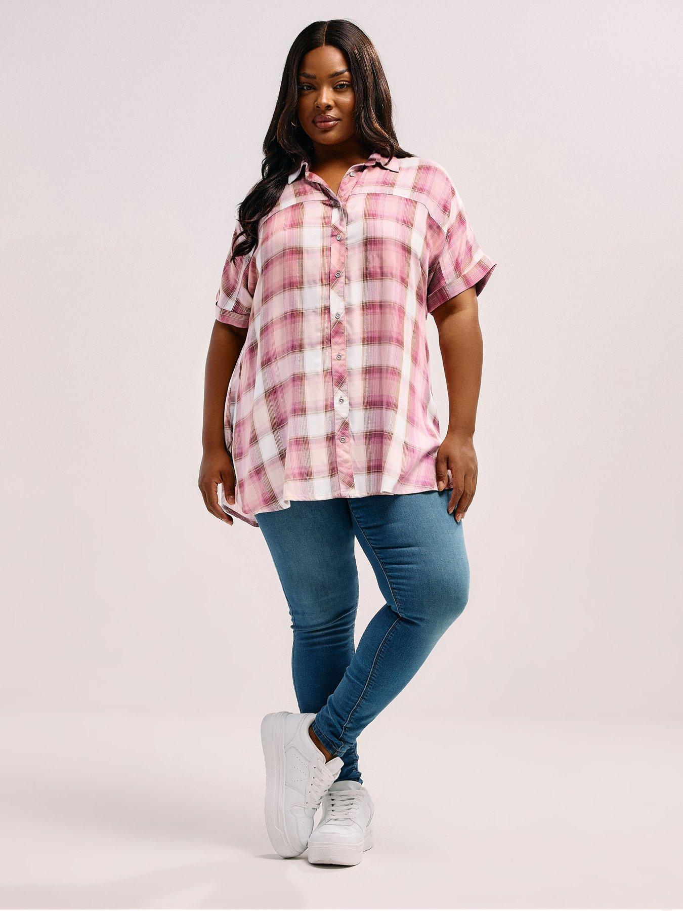 yours-curve-short-sleeve-check-shirt-pinkback