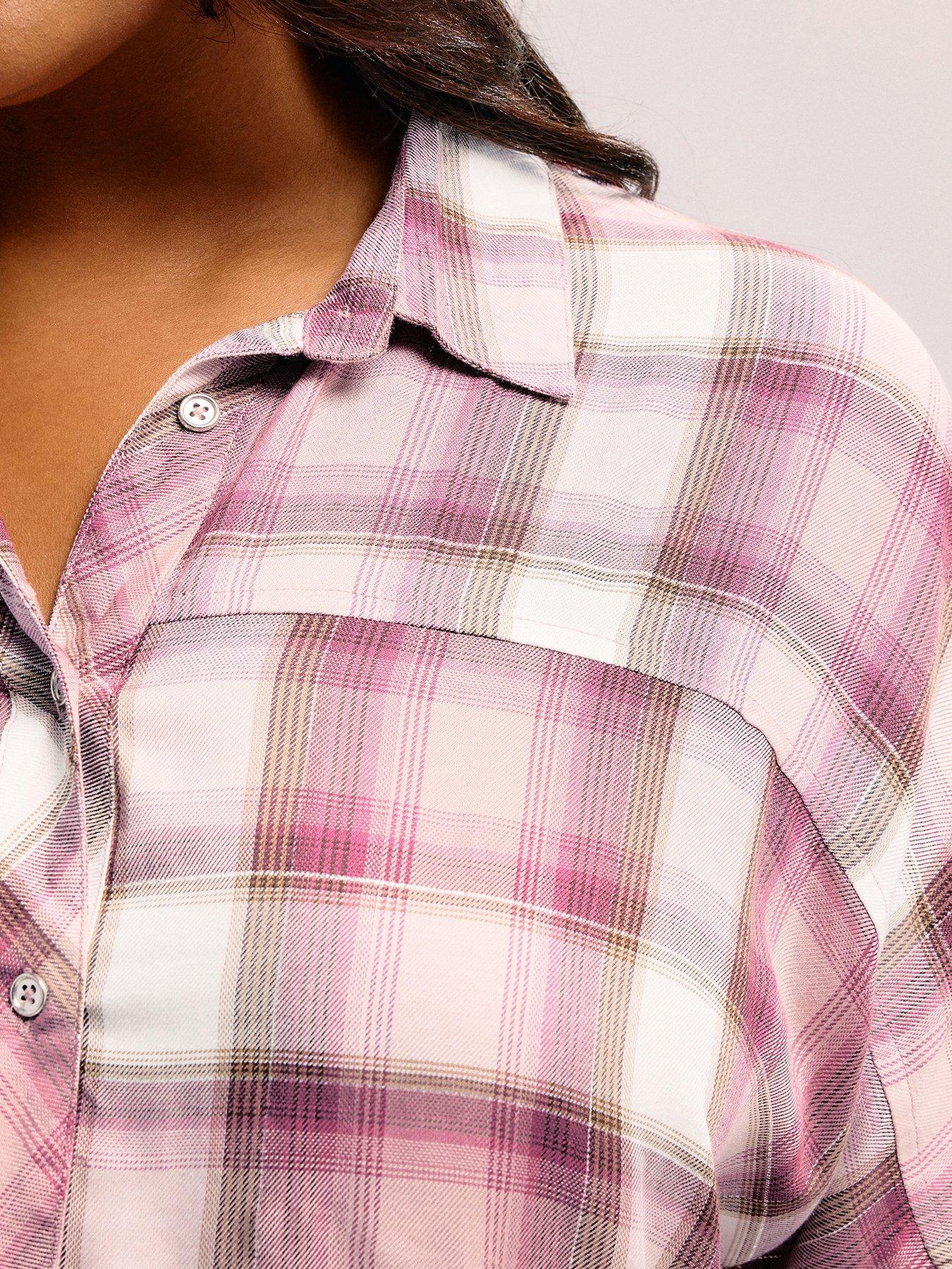 yours-curve-short-sleeve-check-shirt-pinkoutfit