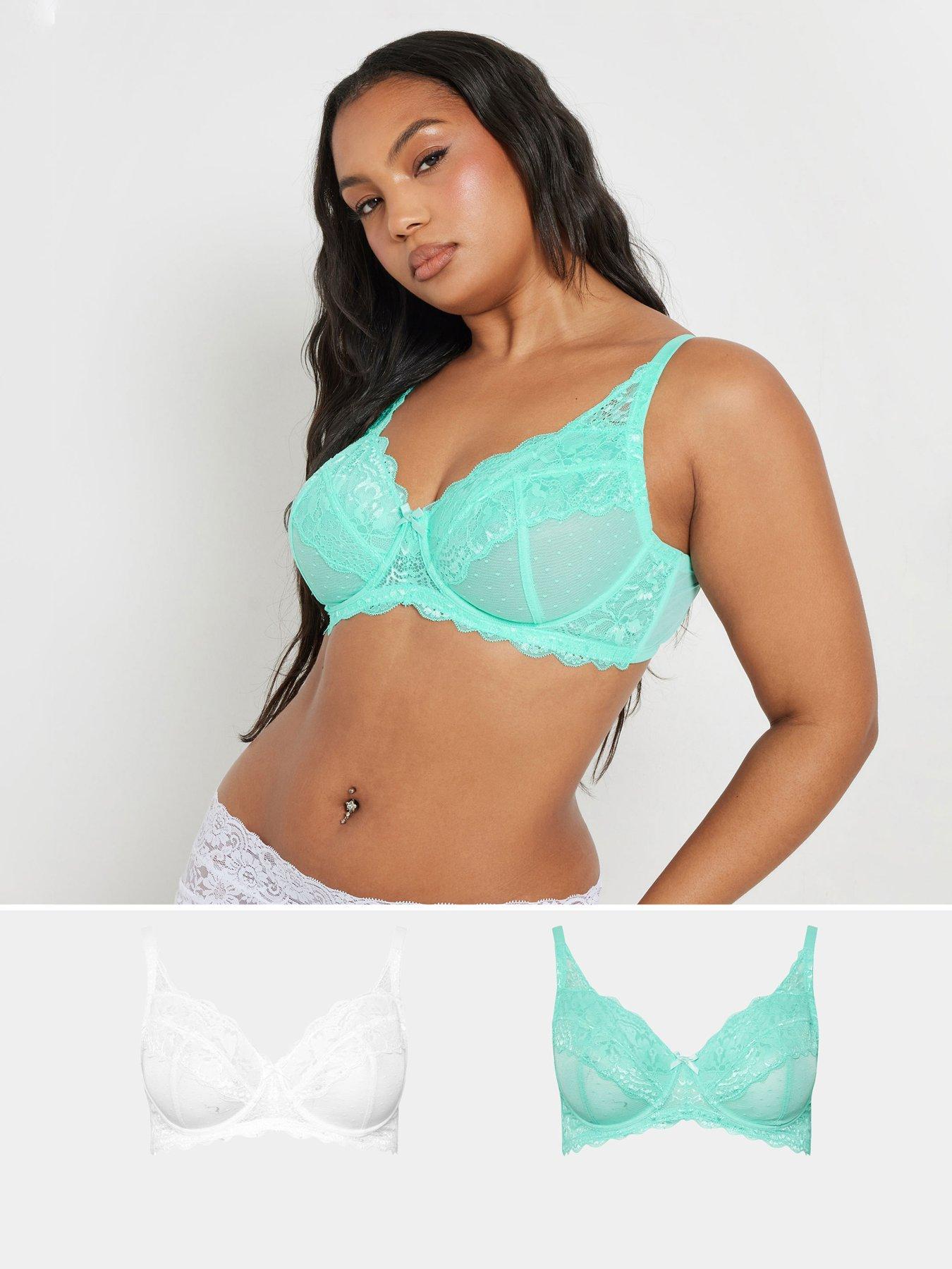 Yours Curve 2 Pack Lace and Mesh Underwired Bra - Black