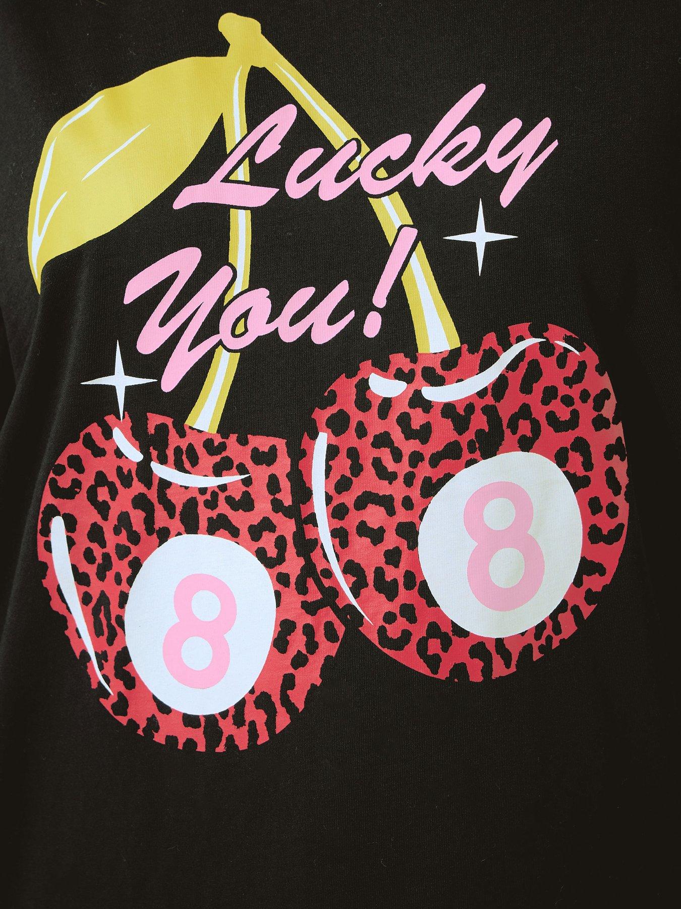 Image 4 of 5 of Yours Curve Cherry Graphic T-Shirt - Black