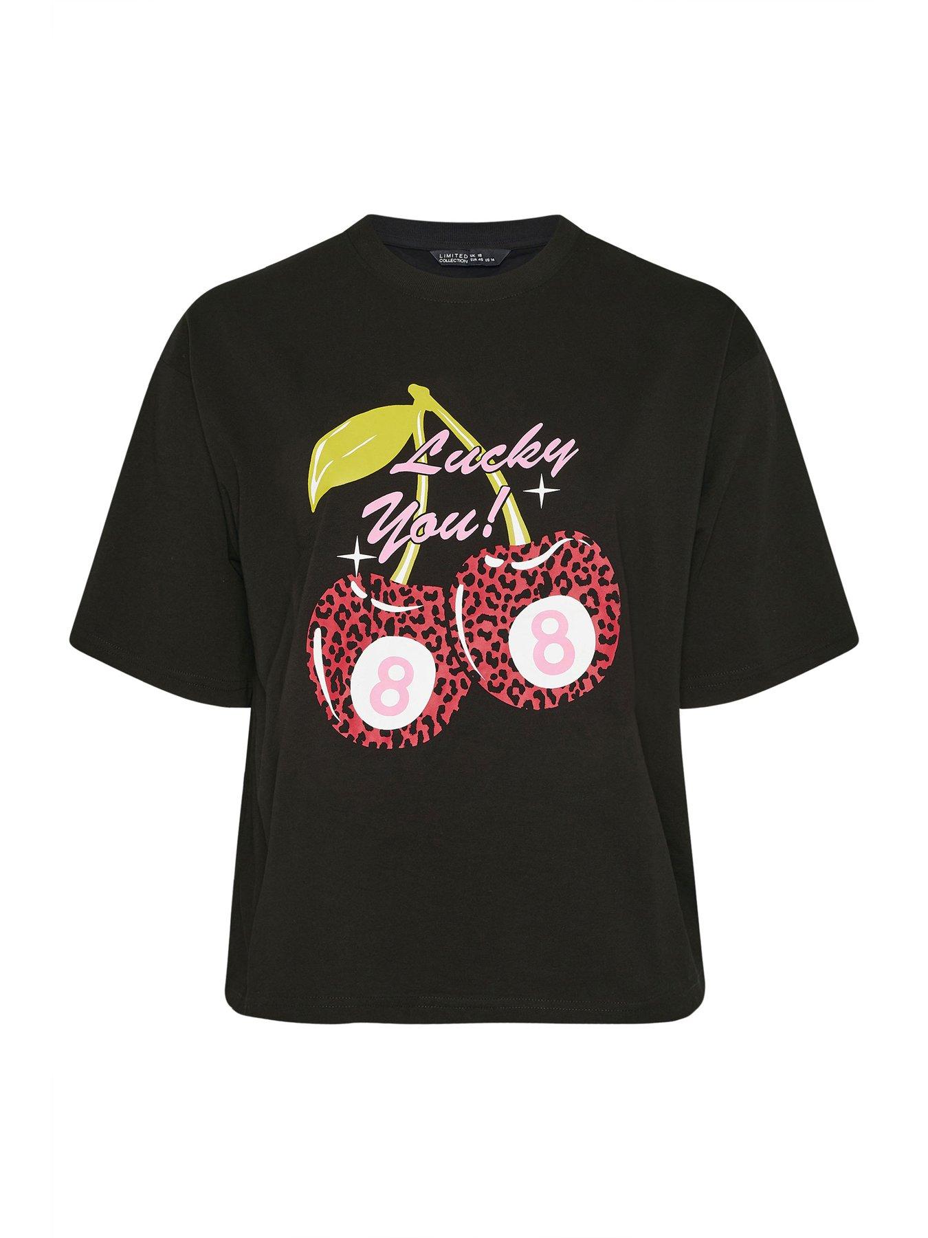 Image 5 of 5 of Yours Curve Cherry Graphic T-Shirt - Black