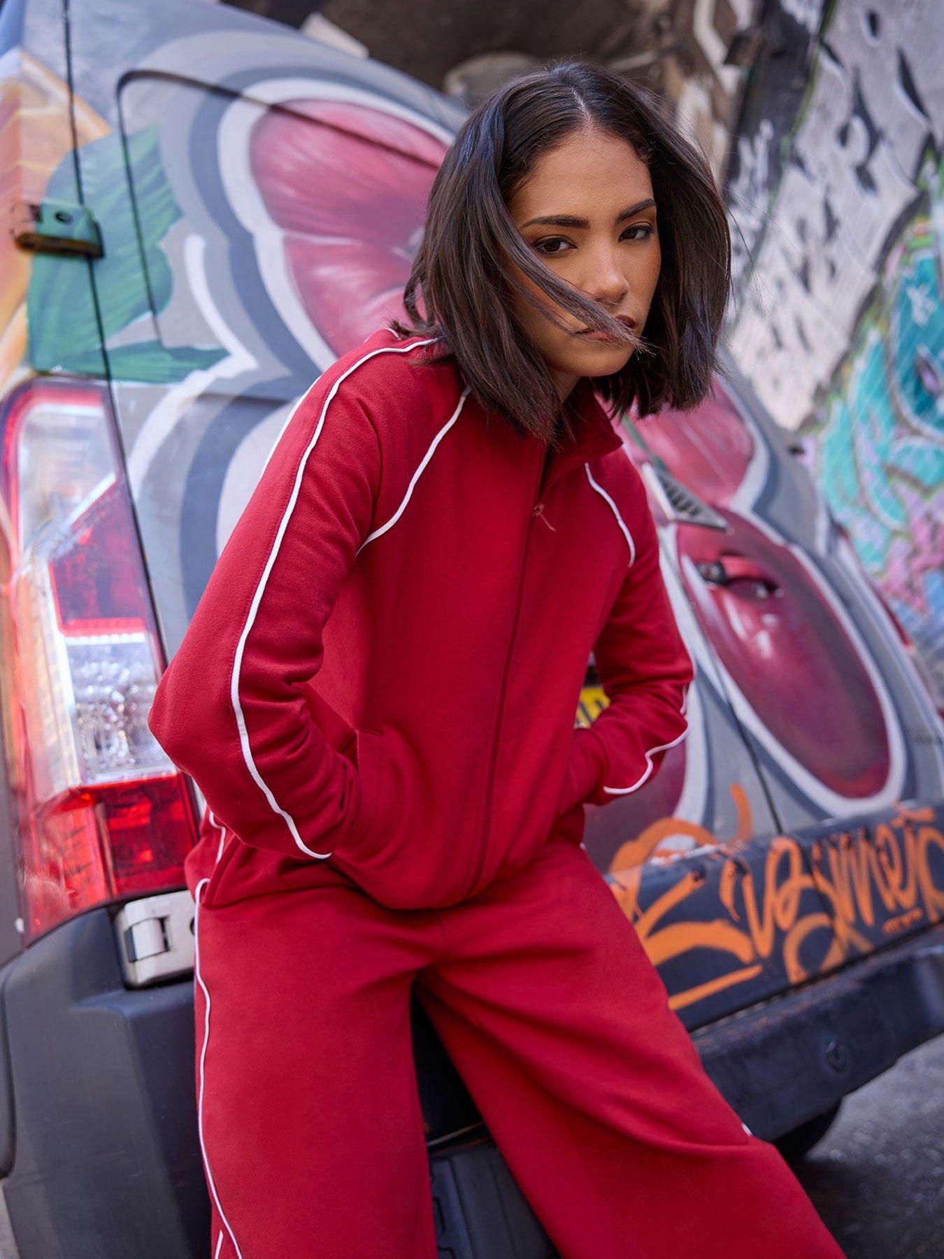 PixieGirl Petite Piping Zip Thru Sweatshirt - Red