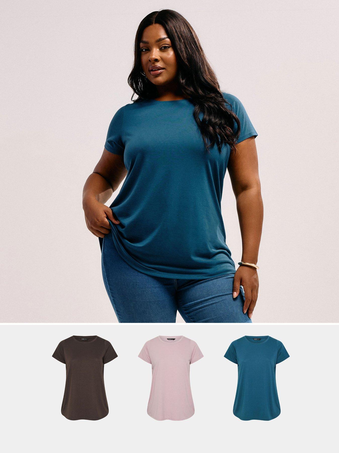 Image 1 of 6 of Yours Curve Core Basic 3 Pack T-Shirt - Brown