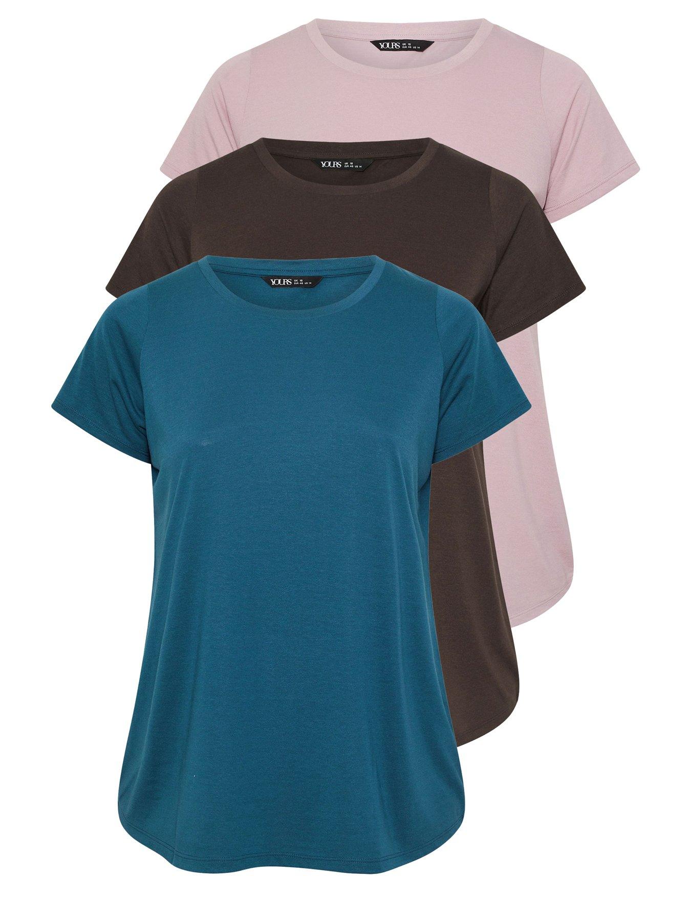 Image 5 of 6 of Yours Curve Core Basic 3 Pack T-Shirt - Brown