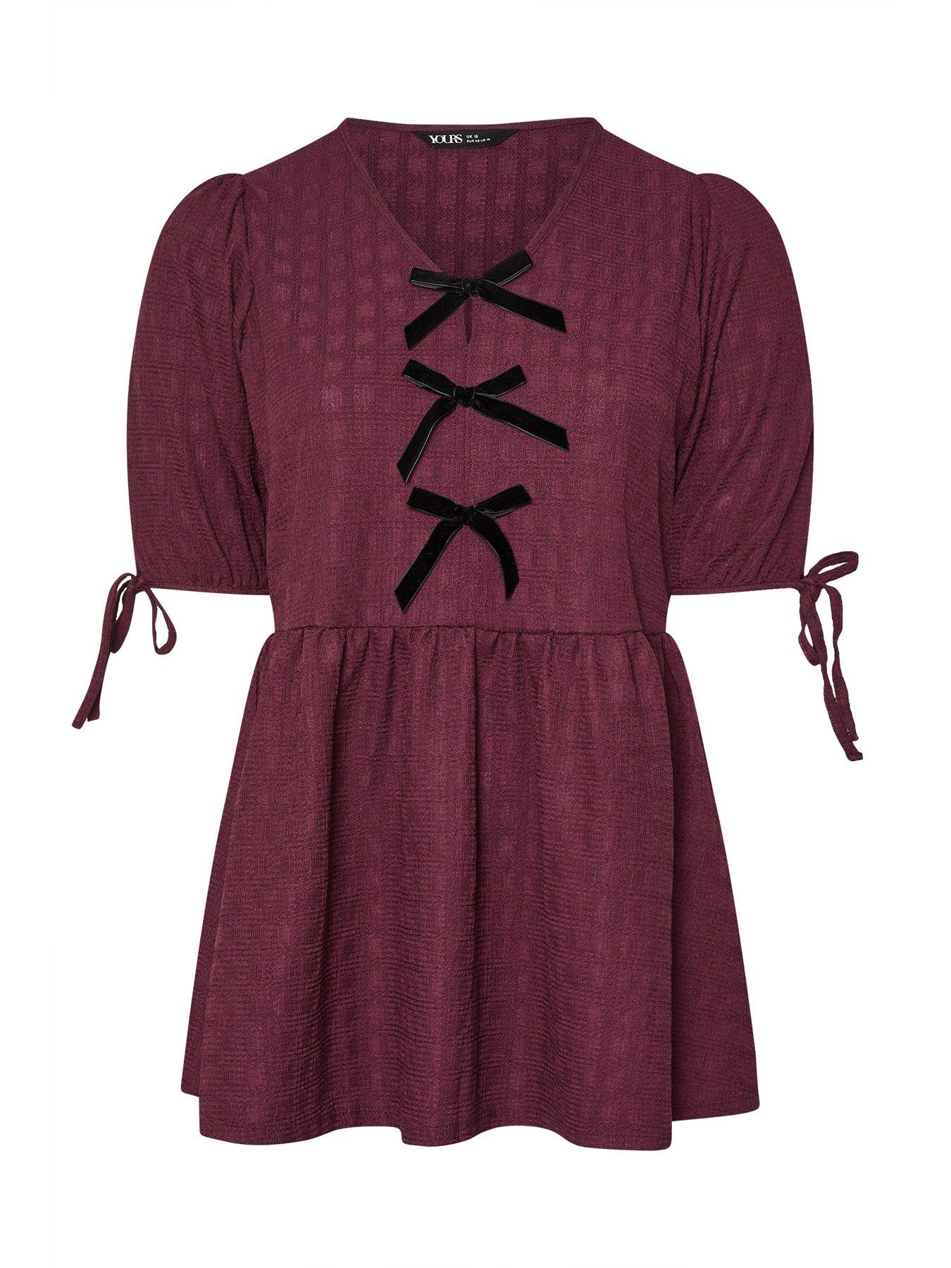yours-curve-textured-bow-tie-peplum-top-burgundy-reddetail
