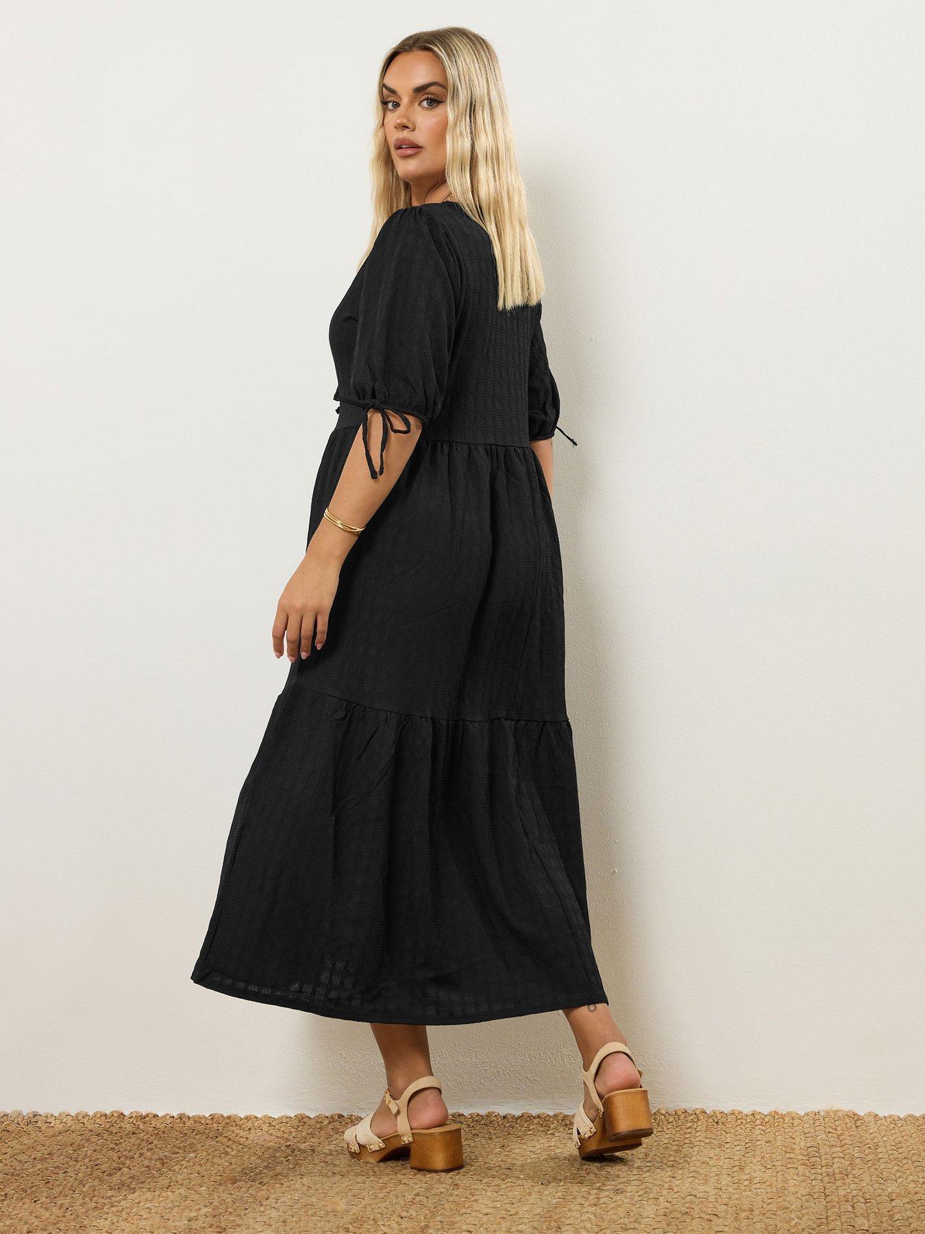 yours-curve-puff-sleeve-bow-dress-blackstillFront