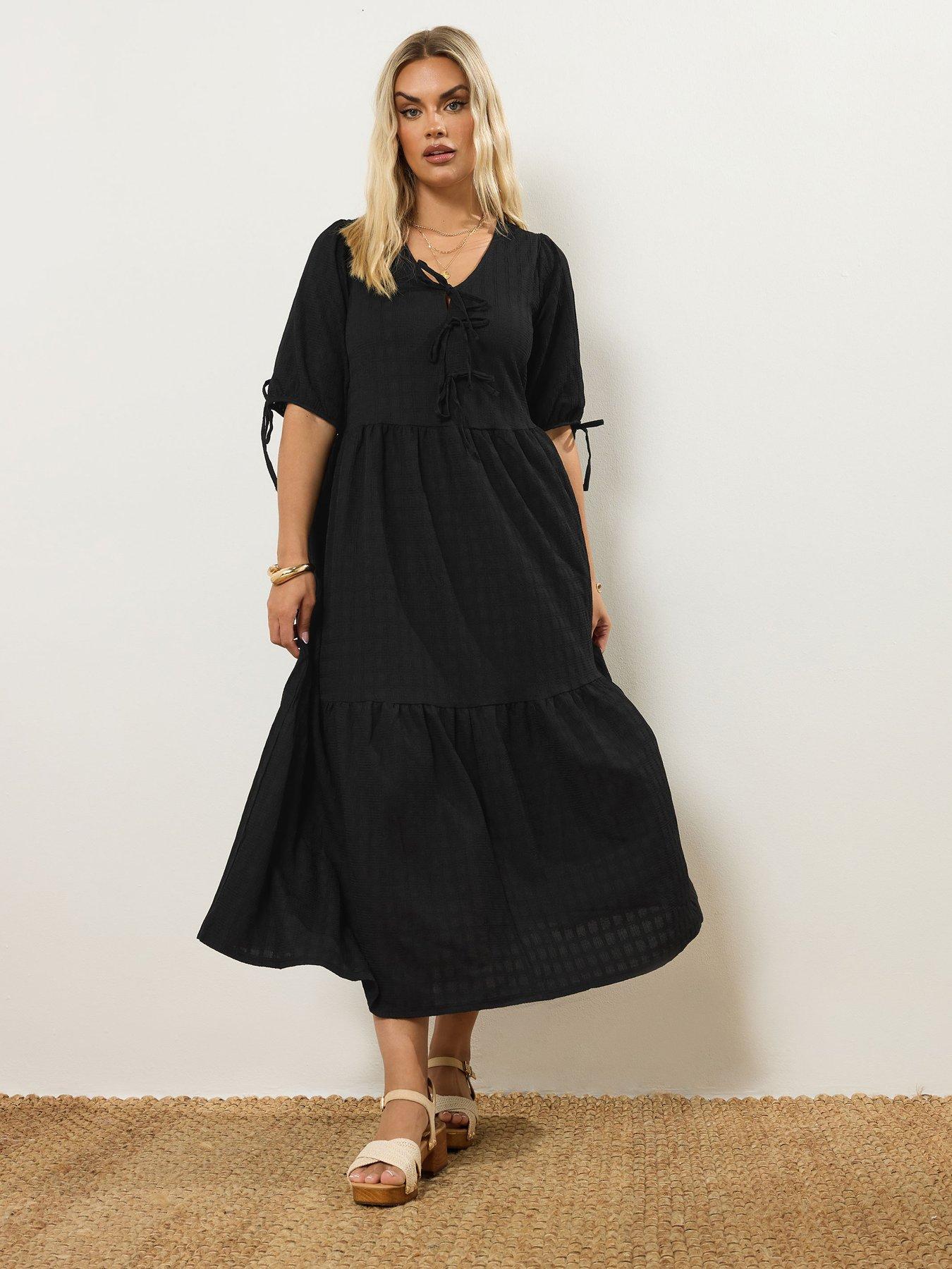 yours-curve-puff-sleeve-bow-dress-blackoutfit