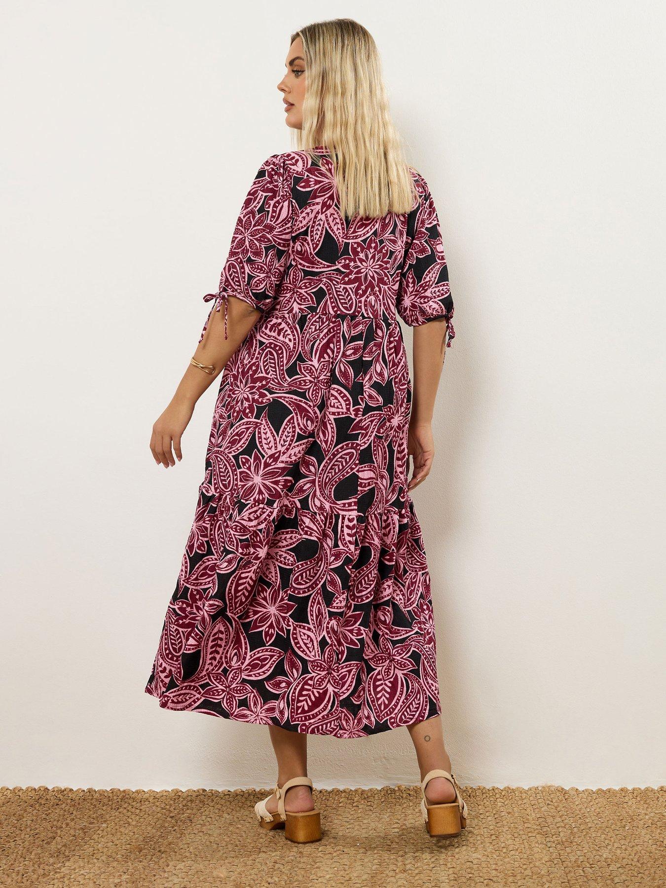yours-curve-puff-sleeve-bow-dress-pinkstillFront