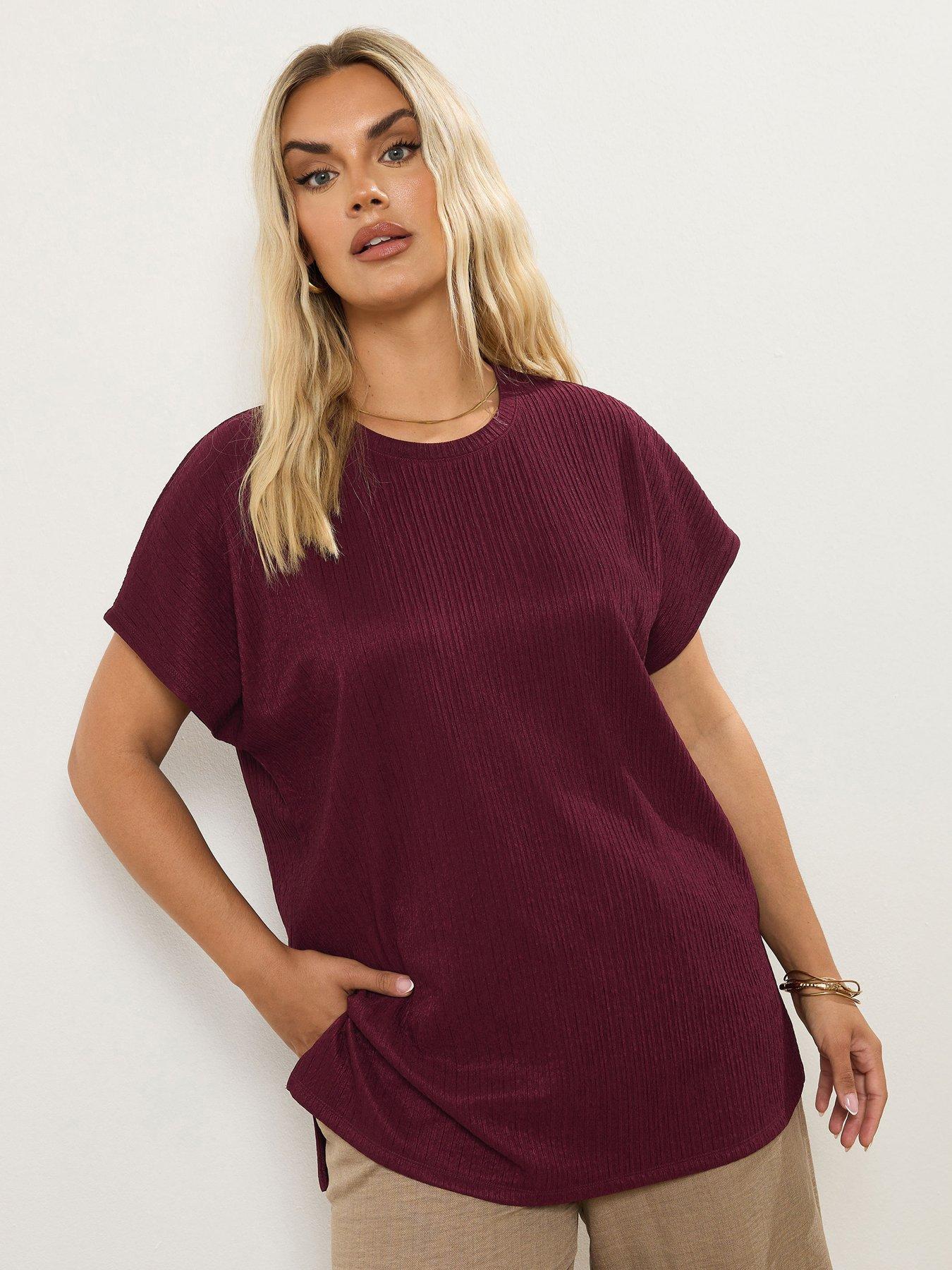 Yours Curve Ribbed Crew Neck T-Shirt - Pink