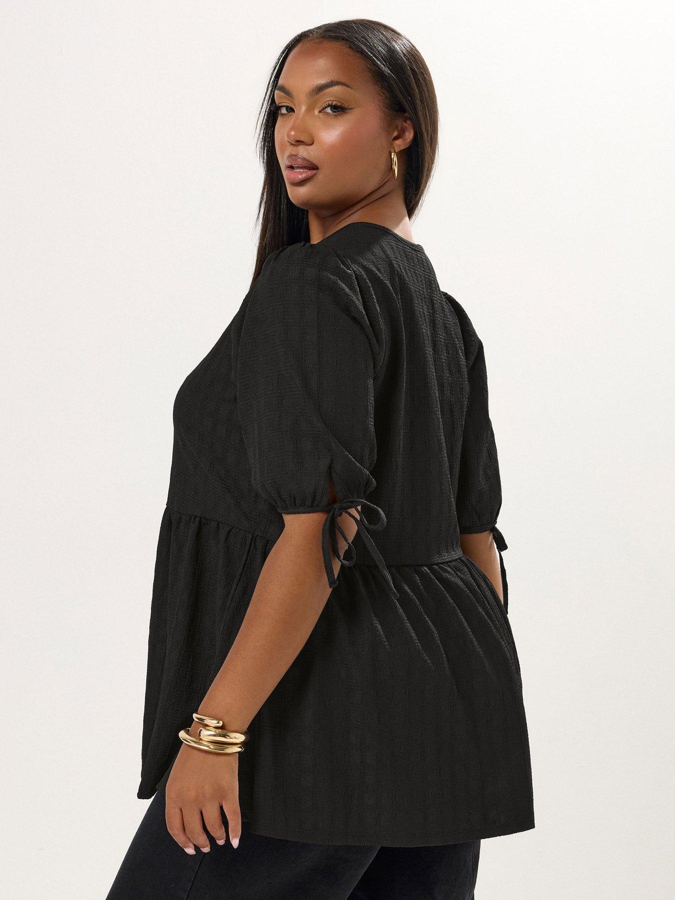 Image 2 of 5 of Yours Curve Puff Sleeve Bow Peplum - Black