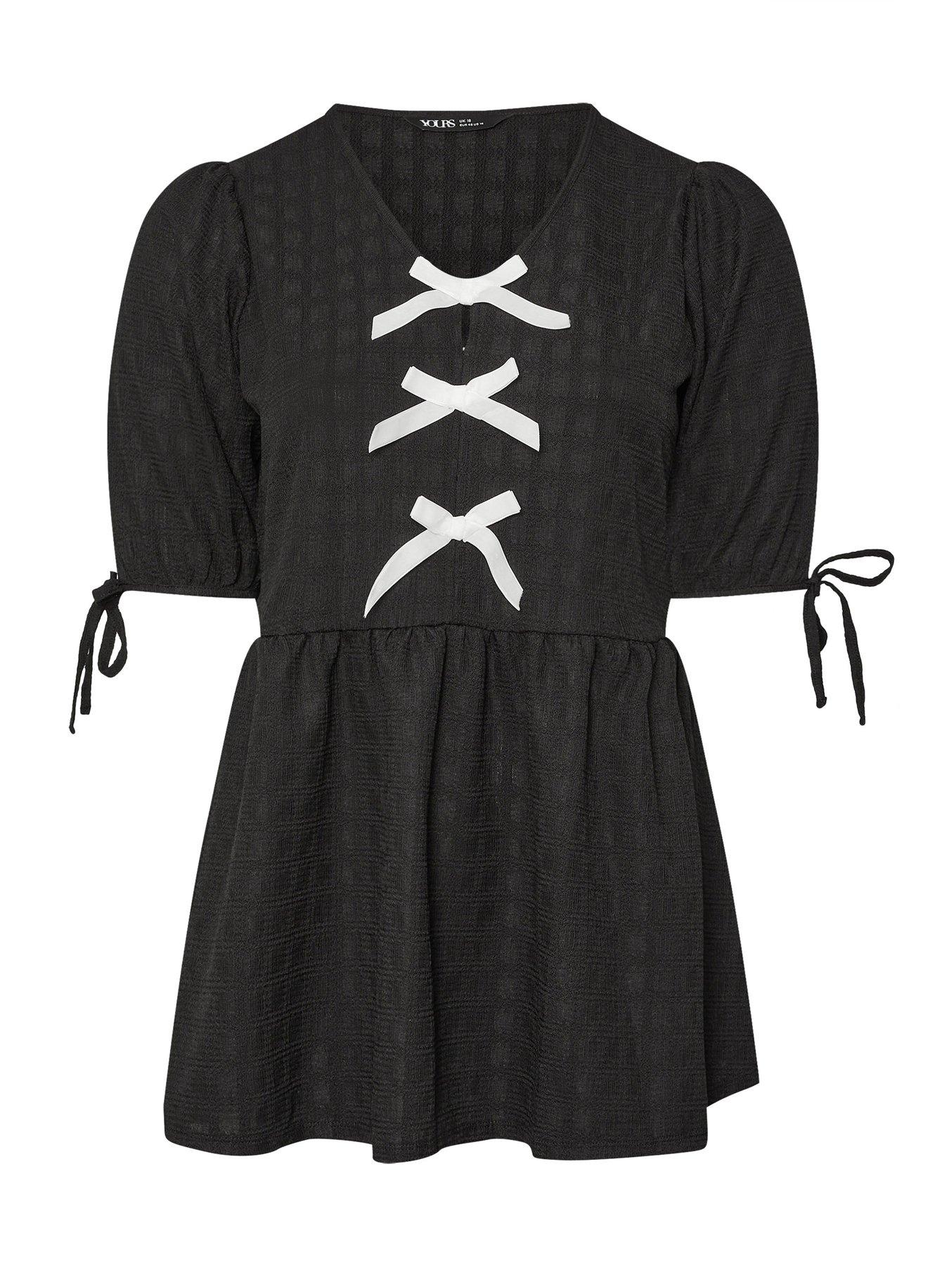 Image 5 of 5 of Yours Curve Puff Sleeve Bow Peplum - Black