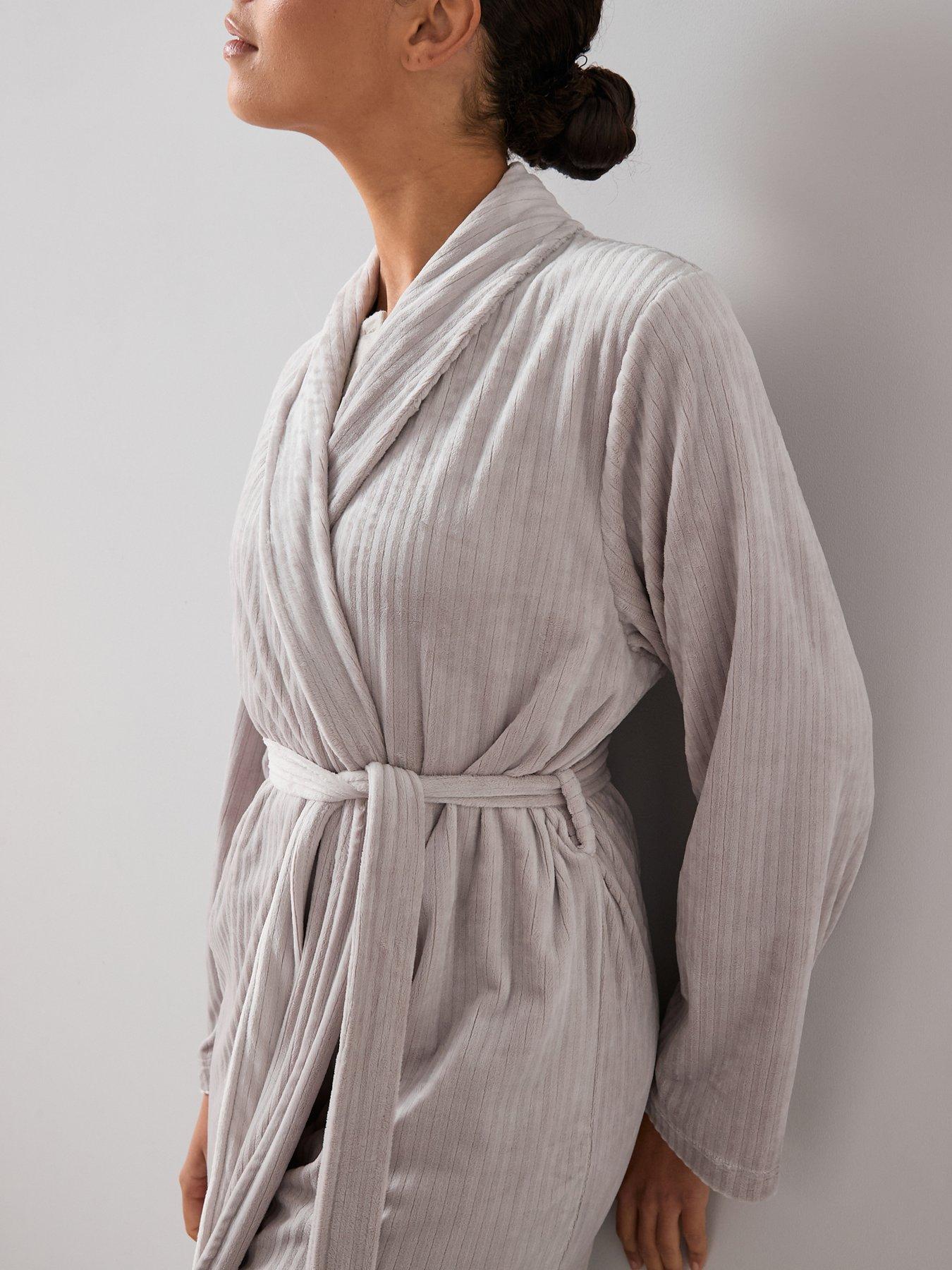The Very Collection Velour Rib Dressing Gown - Grey