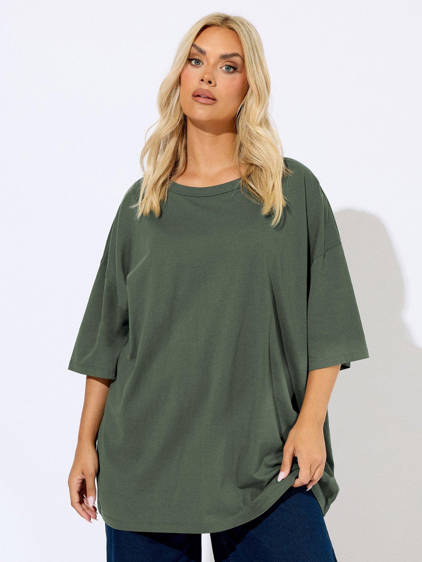 Image 1 of 4 of Yours Curve Oversized Boxy T-Shirt - Green