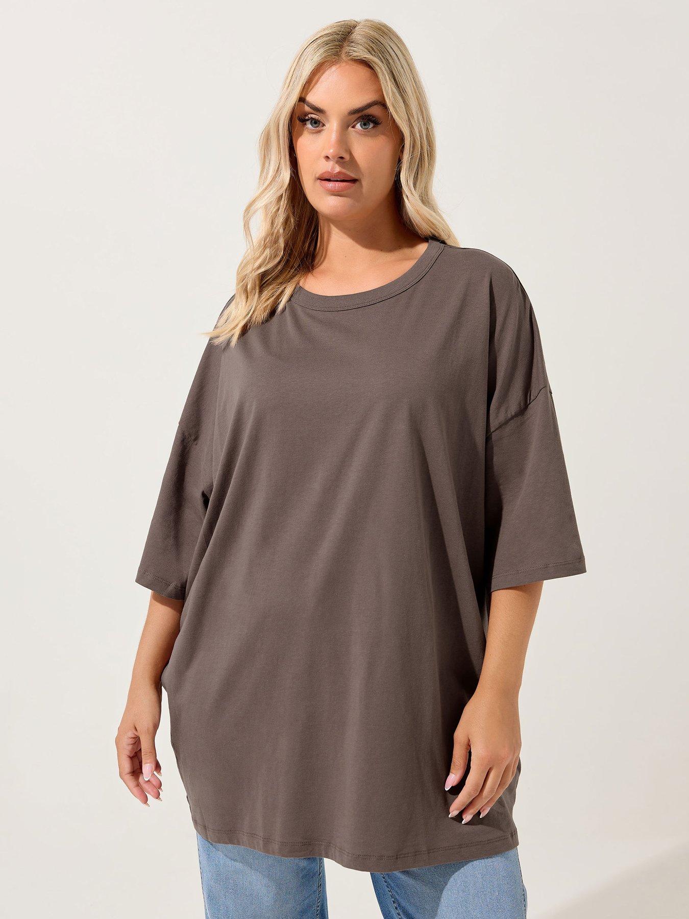 Yours Curve Oversized Boxy T-Shirt - Brown