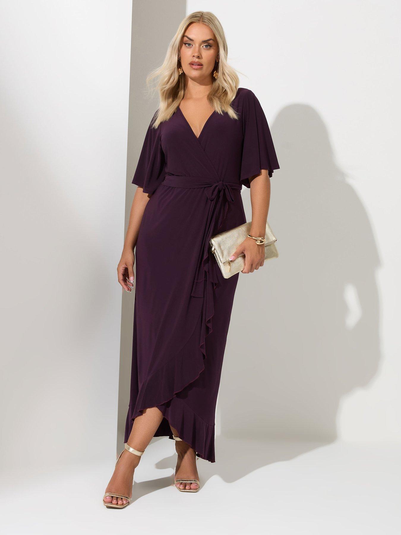purple dress curve Firerie Plus Size Women Dark Purple Elegant Summer Birthday Dress,Stand  Collar Ruched Bodycon Midi Dress, Curve Cowl Neck Ceremony Wedding Party  Dresses