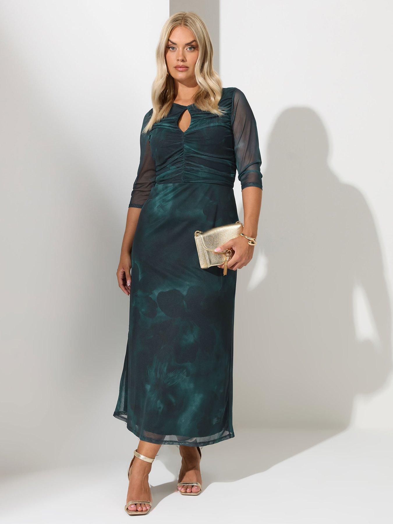 yours-curve-keyhole-mesh-dress-bluefront
