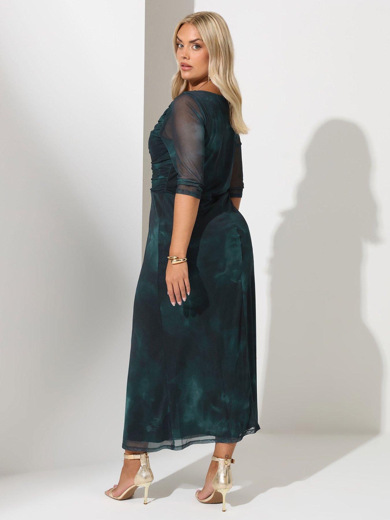 Image 2 of 5 of Yours Curve Keyhole Mesh Dress - Blue