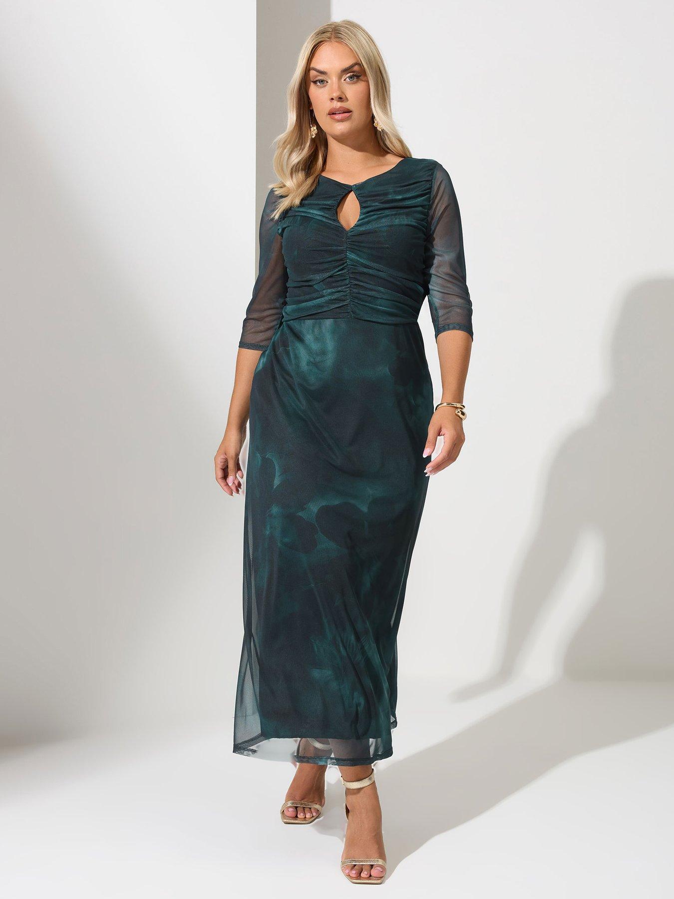 Image 3 of 5 of Yours Curve Keyhole Mesh Dress - Blue