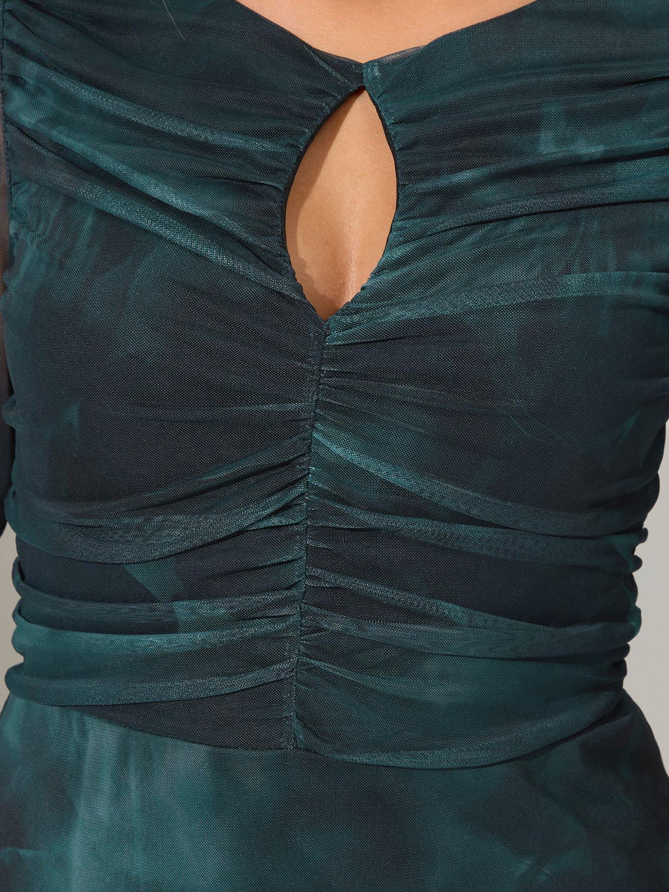 Image 4 of 5 of Yours Curve Keyhole Mesh Dress - Blue