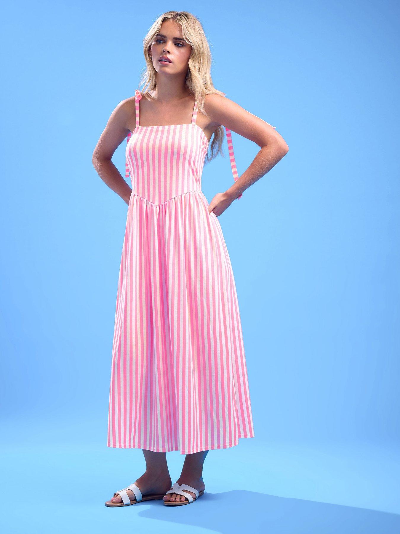 undefined Petite Stripe Tie Shoulder Maxi Dress - Pink