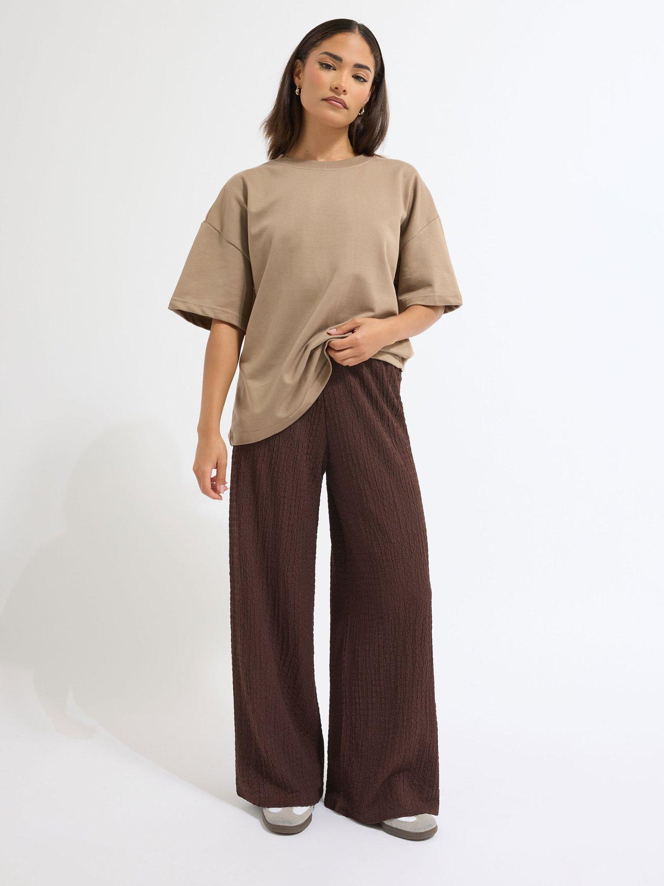 pixiegirl-petite-textured-wide-leg-trouser-brownfront