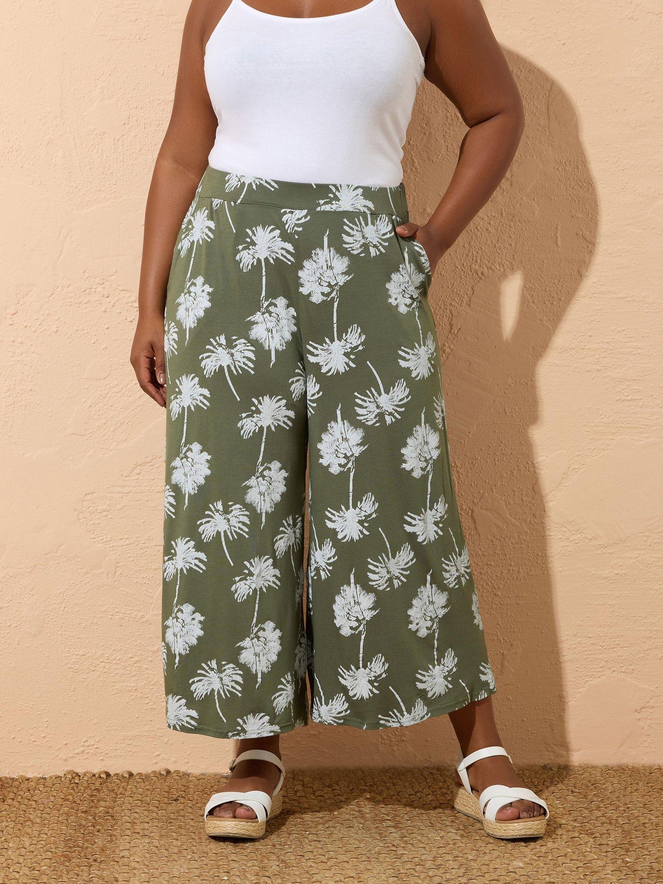 Yours Curve Palm Print Midaxi Culotte - Green
