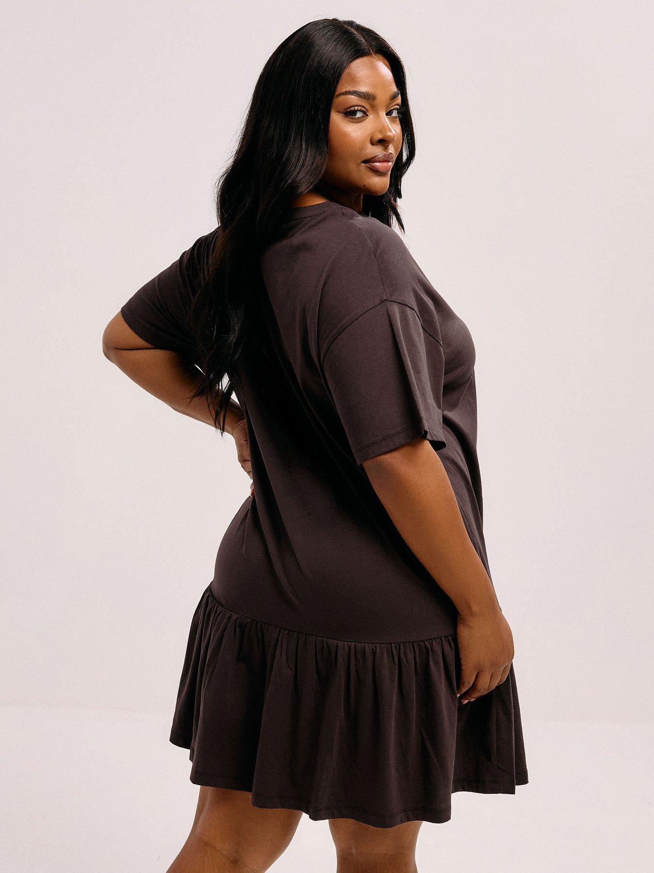 yours-curve-peplum-drop-shoulder-dress-brownstillFront
