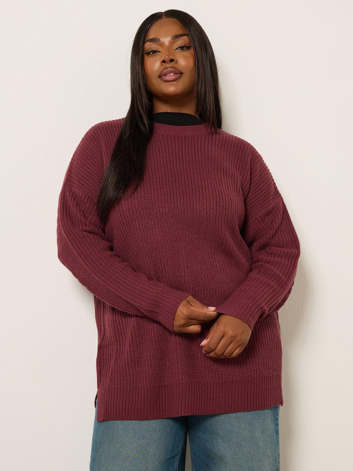 Yours Curve Drop Shoulder Jumper - Burgundy Red