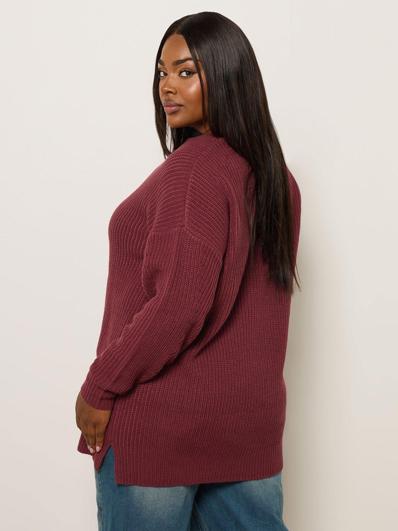 Image 2 of 5 of Yours Curve Drop Shoulder Jumper - Burgundy Red