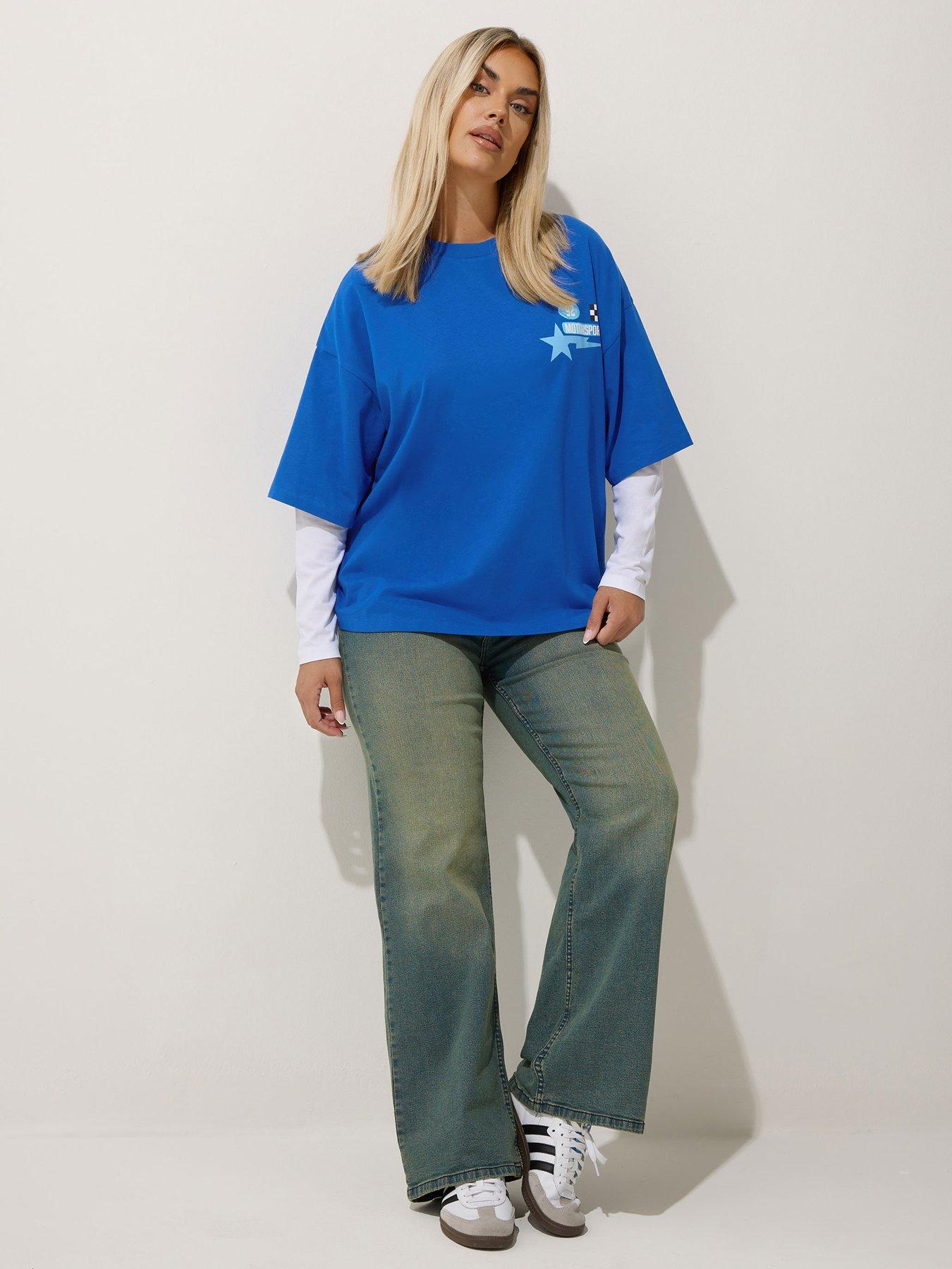 Image 3 of 6 of Yours Curve Speedy Way 2-in-1 T-Shirt - Blue