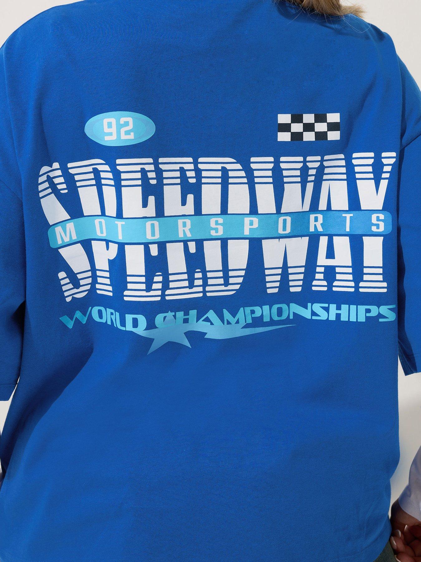 Image 4 of 6 of Yours Curve Speedy Way 2-in-1 T-Shirt - Blue