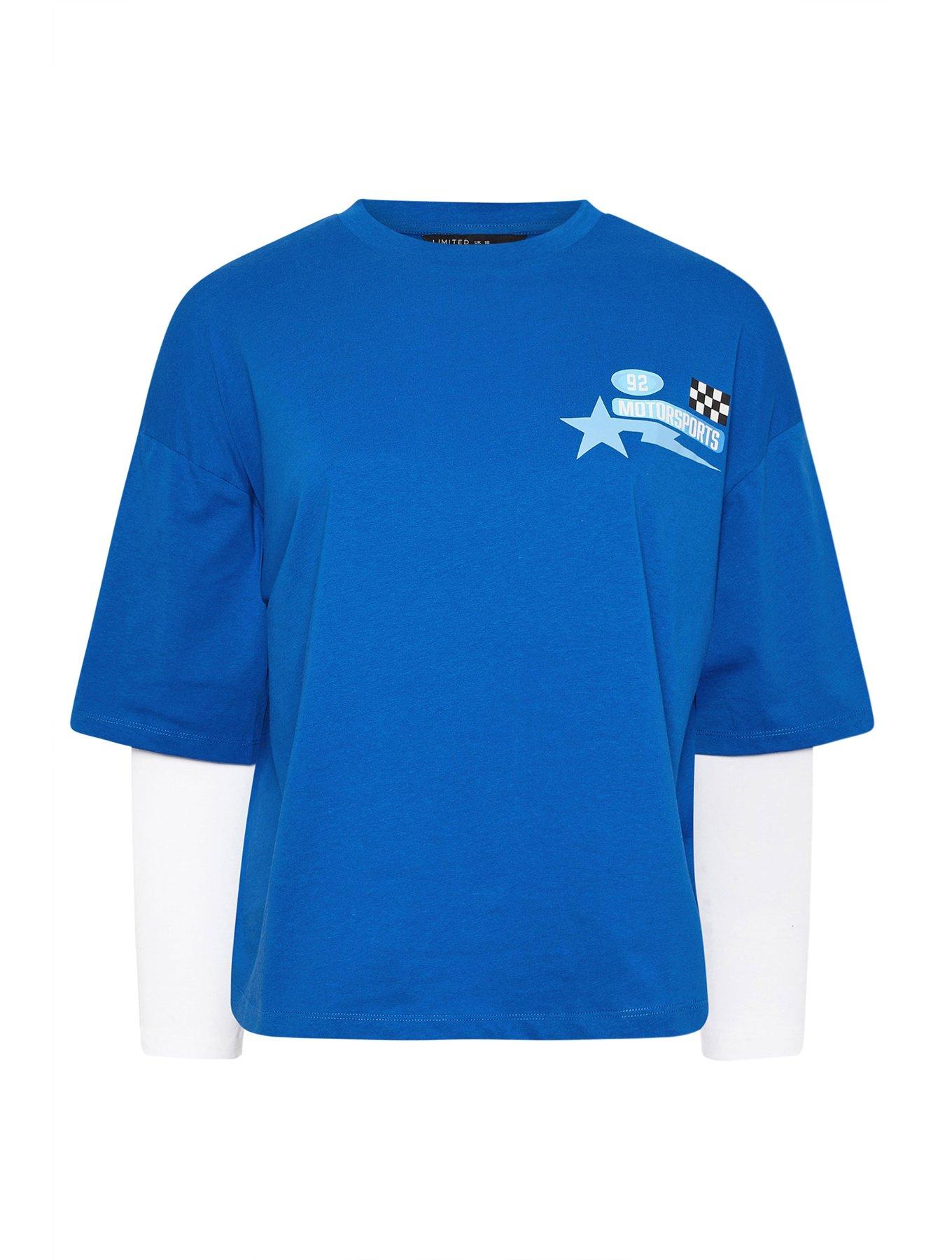 Image 5 of 6 of Yours Curve Speedy Way 2-in-1 T-Shirt - Blue