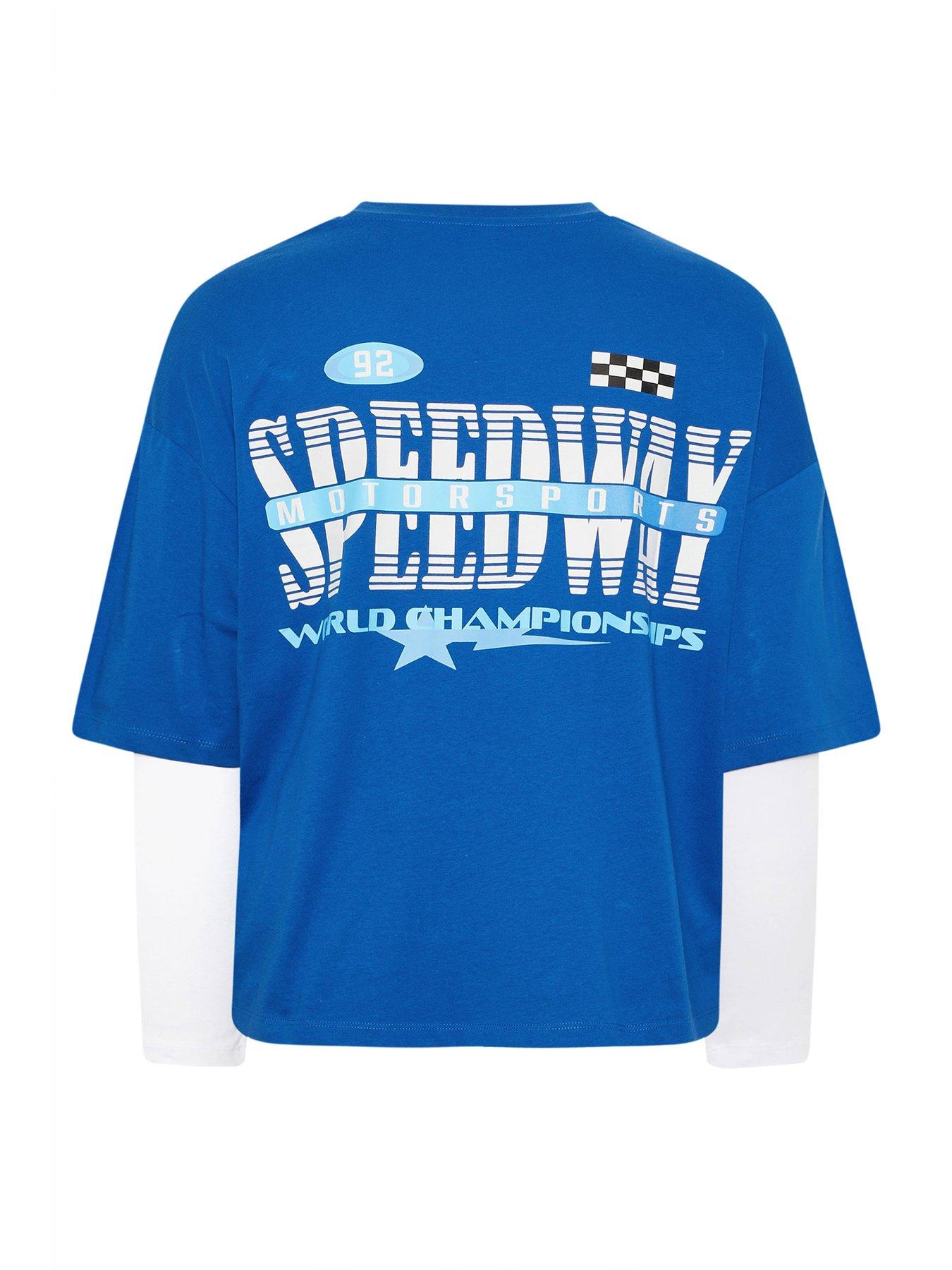 Image 6 of 6 of Yours Curve Speedy Way 2-in-1 T-Shirt - Blue