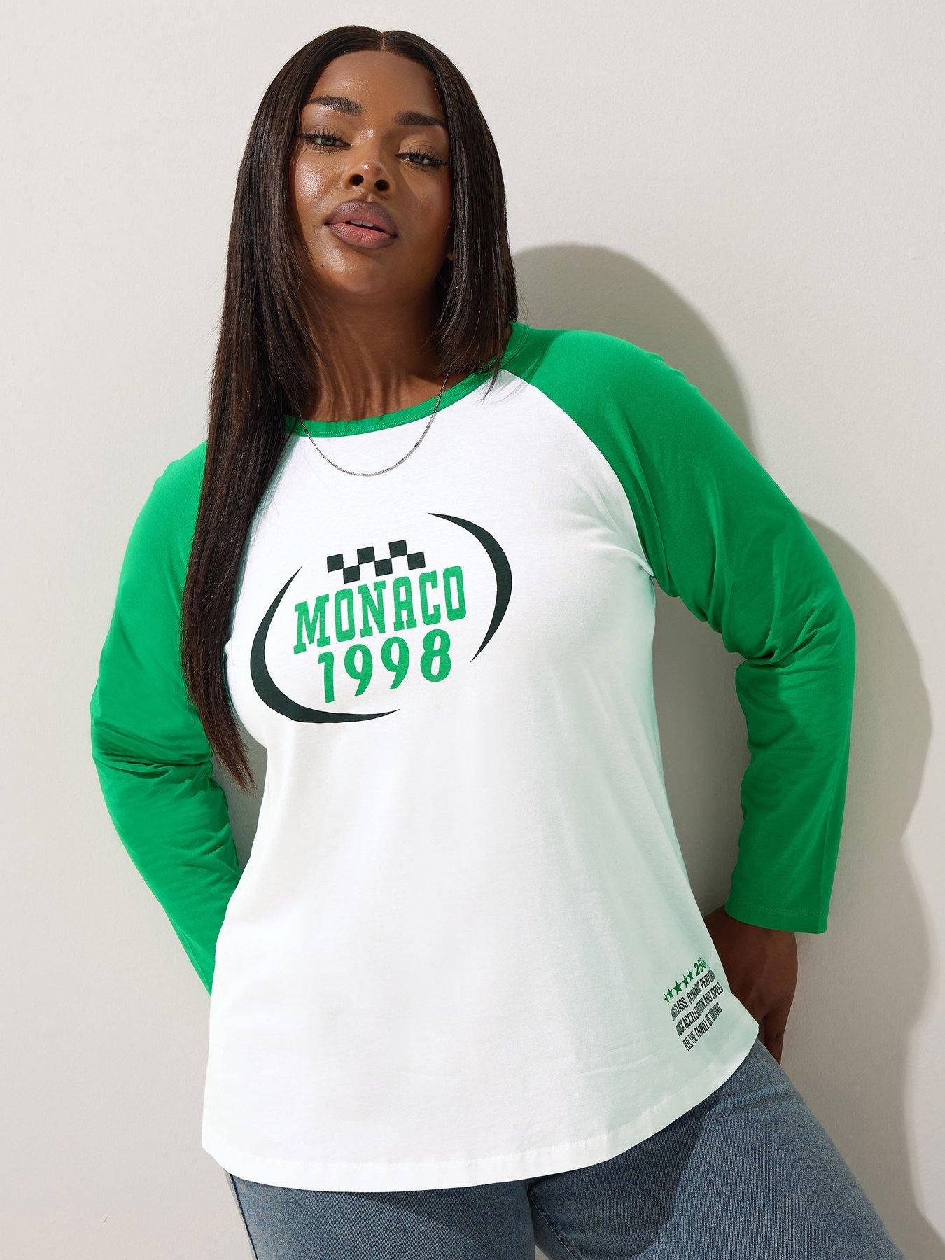 Image 1 of 4 of Yours Curve Raglan Ringer T-Shirt - White