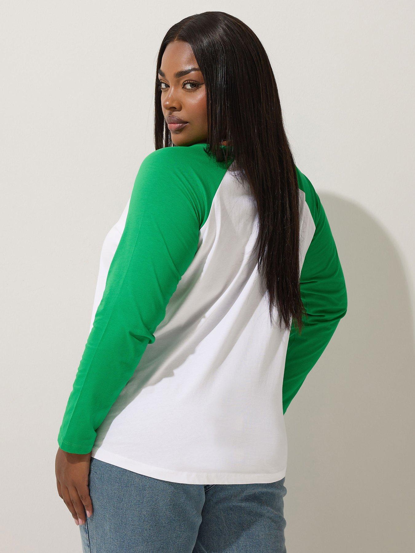 Image 2 of 4 of Yours Curve Raglan Ringer T-Shirt - White