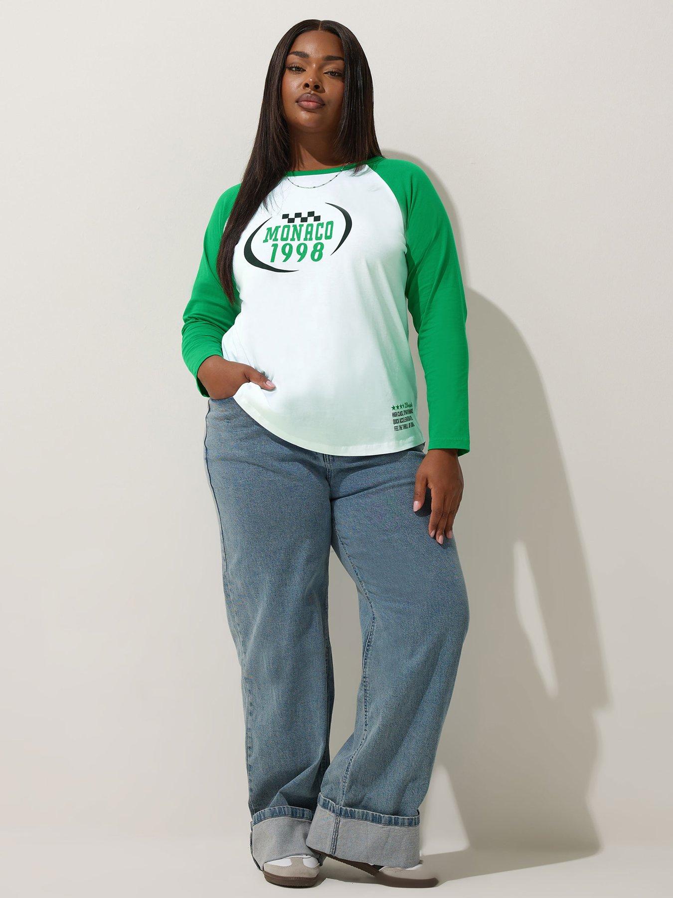 Image 3 of 4 of Yours Curve Raglan Ringer T-Shirt - White