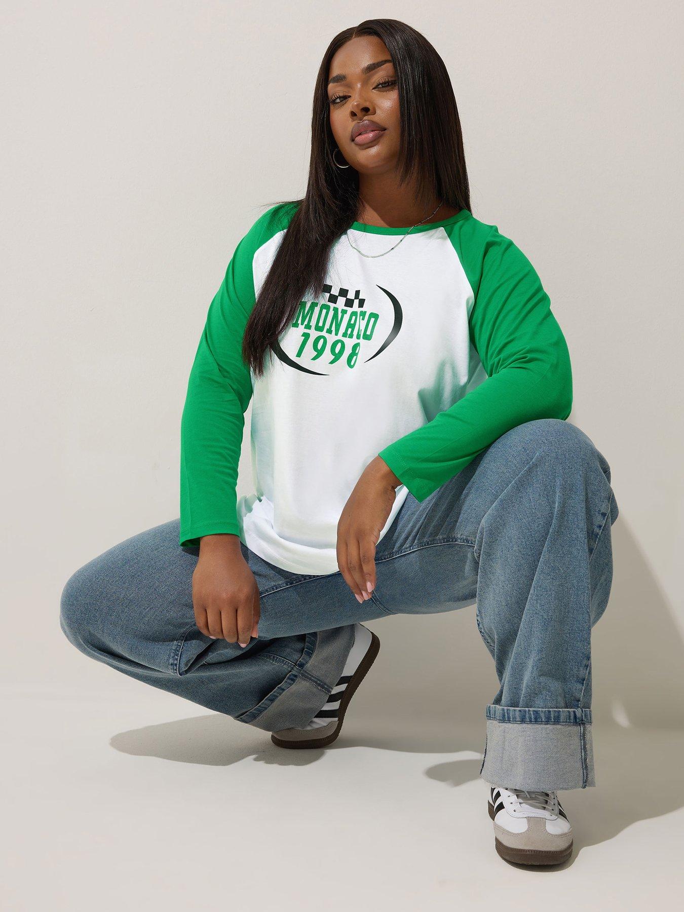 Image 4 of 4 of Yours Curve Raglan Ringer T-Shirt - White