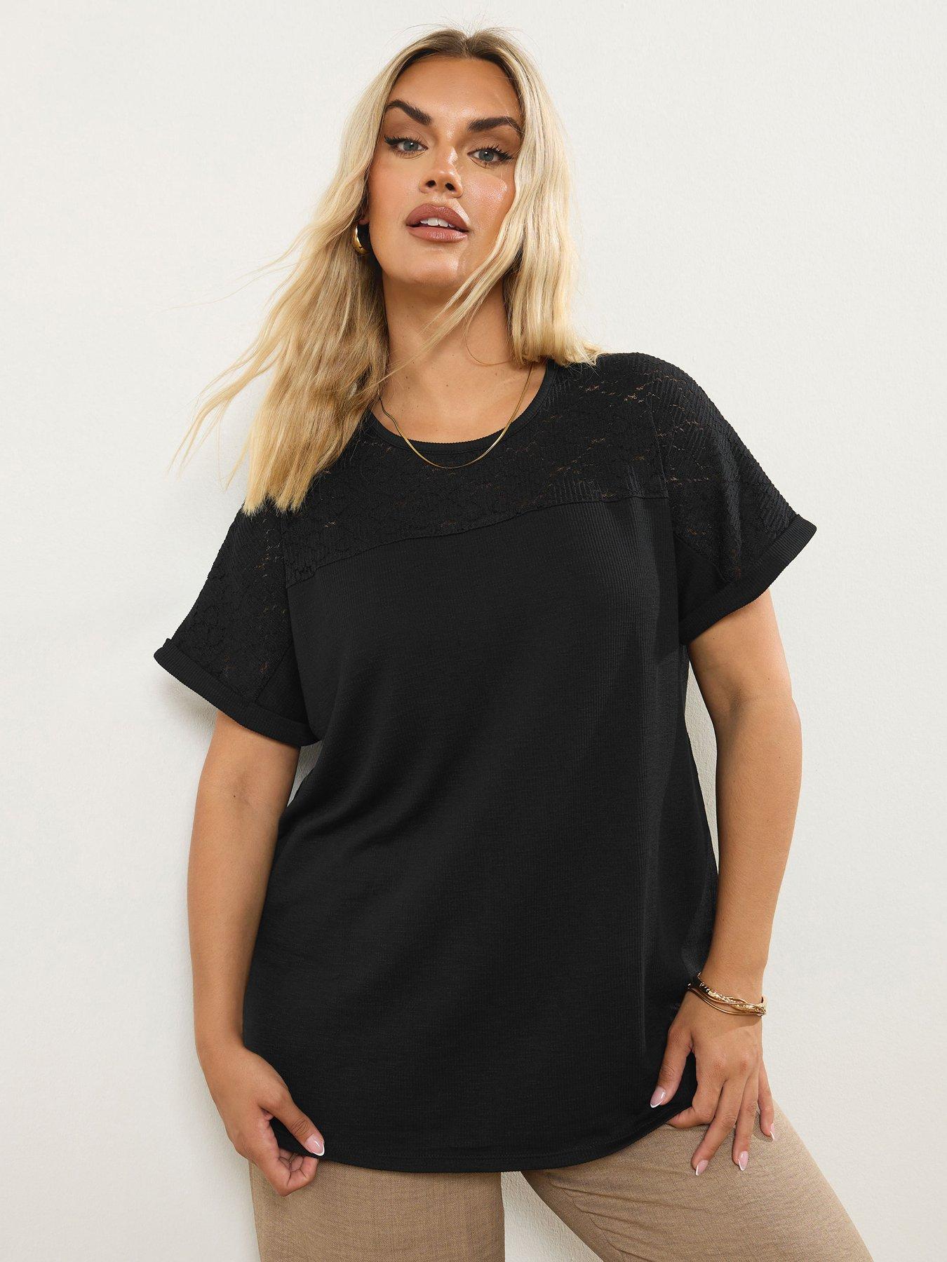 yours-curve-lace-regular-crew-neck-lace-panel-t-shirt-blackfront