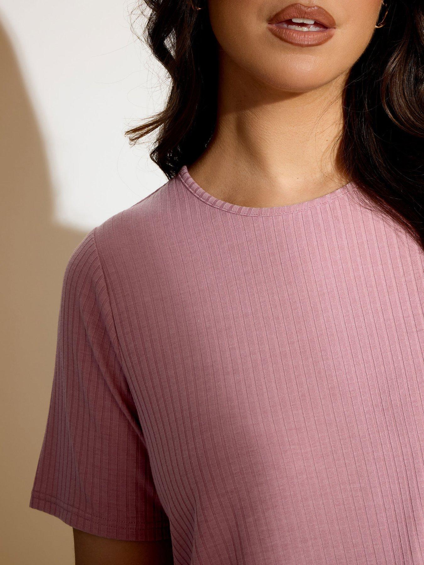 yours-curve-rib-swing-t-shirt-pinkoutfit