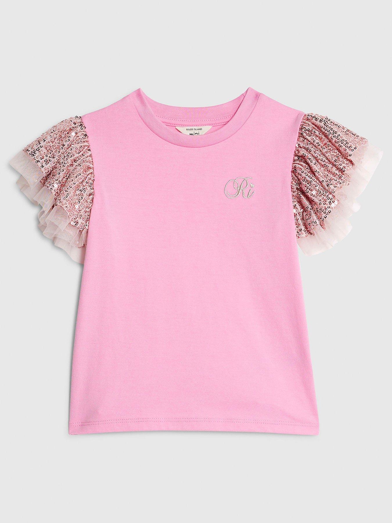 river-island-mini-girls-sequin-frill-sleeve-t-shirt-pink