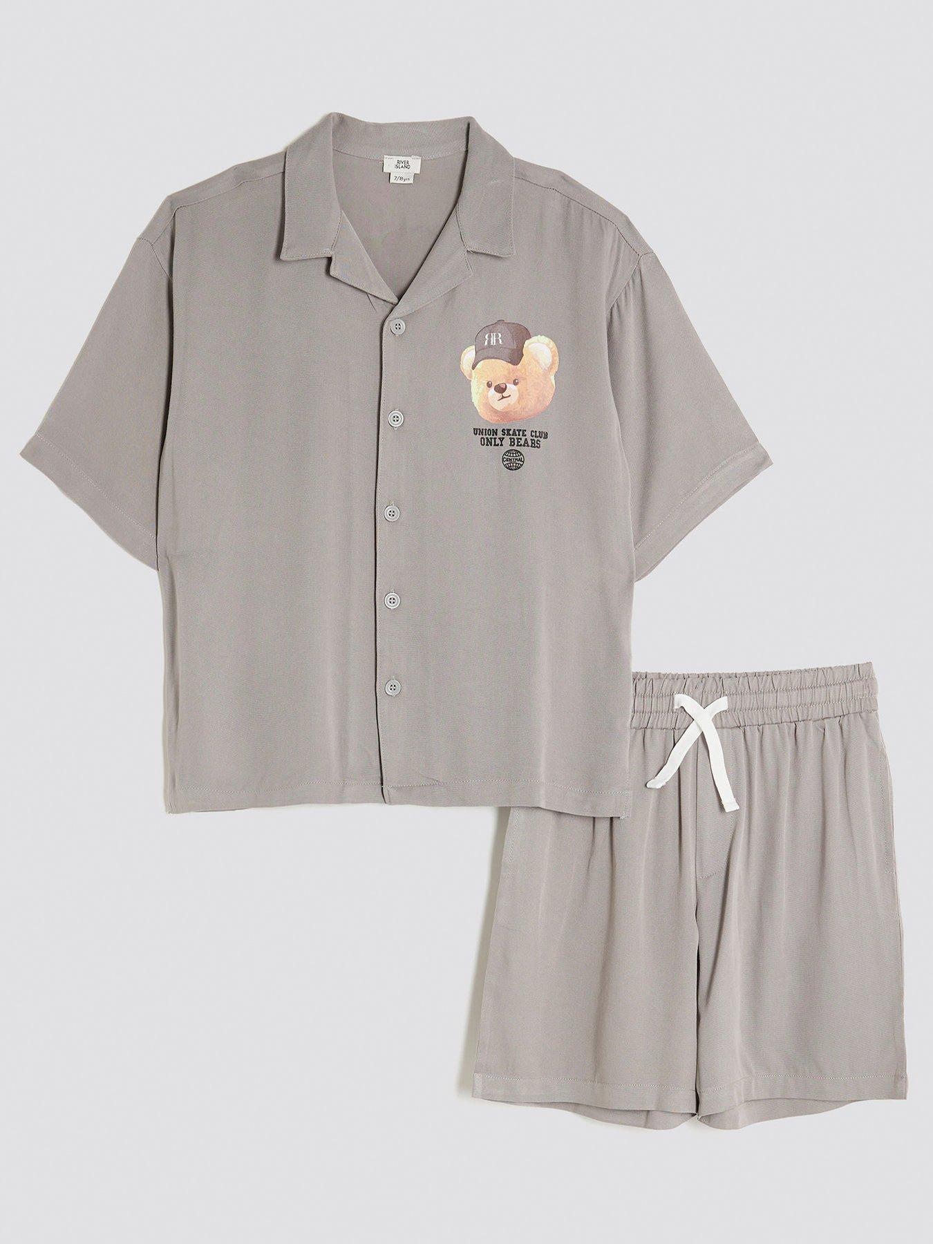 River Island Older Boys Bear Revere Shirt Set - Grey