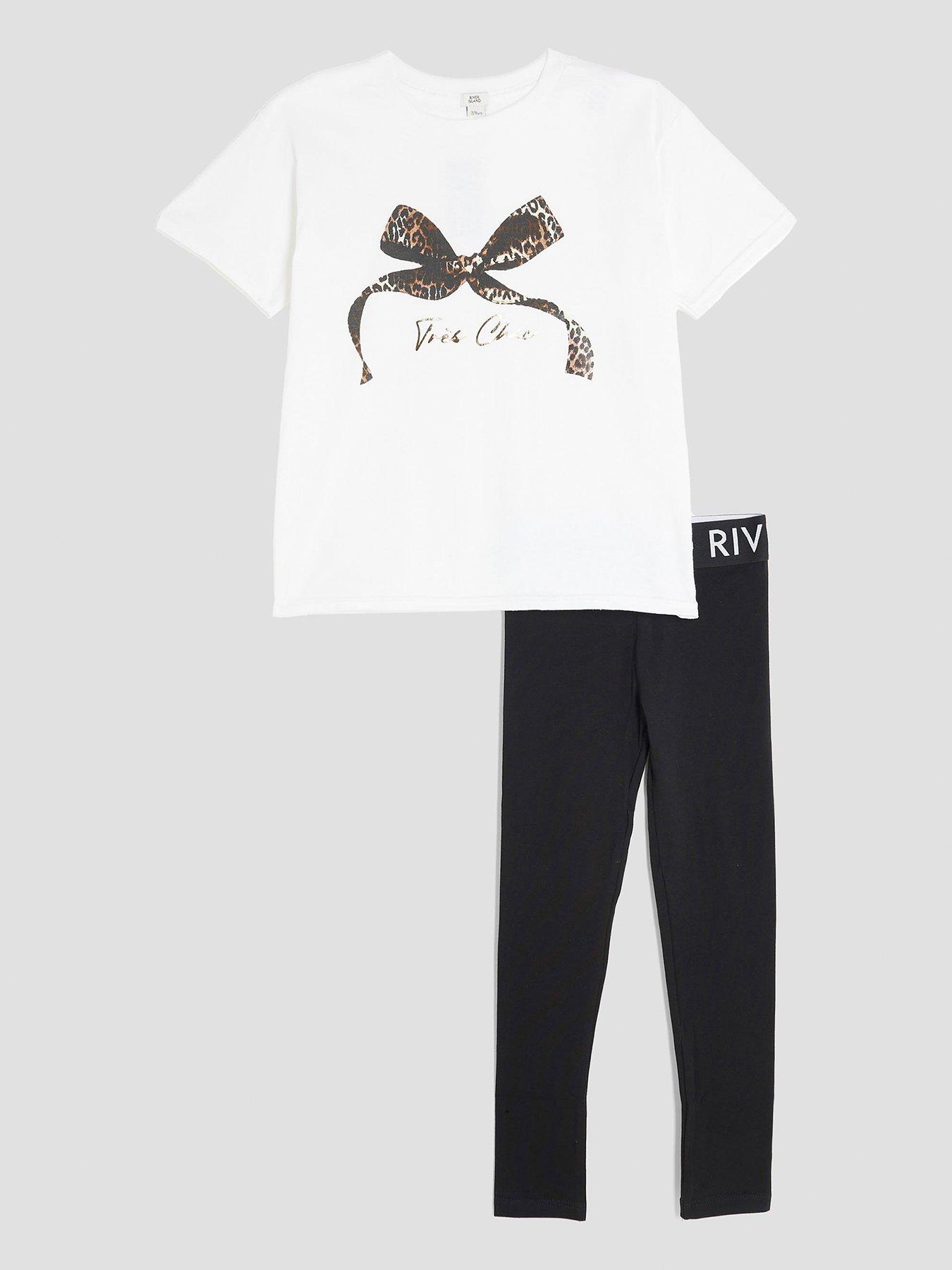 River Island Older Girls Leopard Bow Legging Set - White