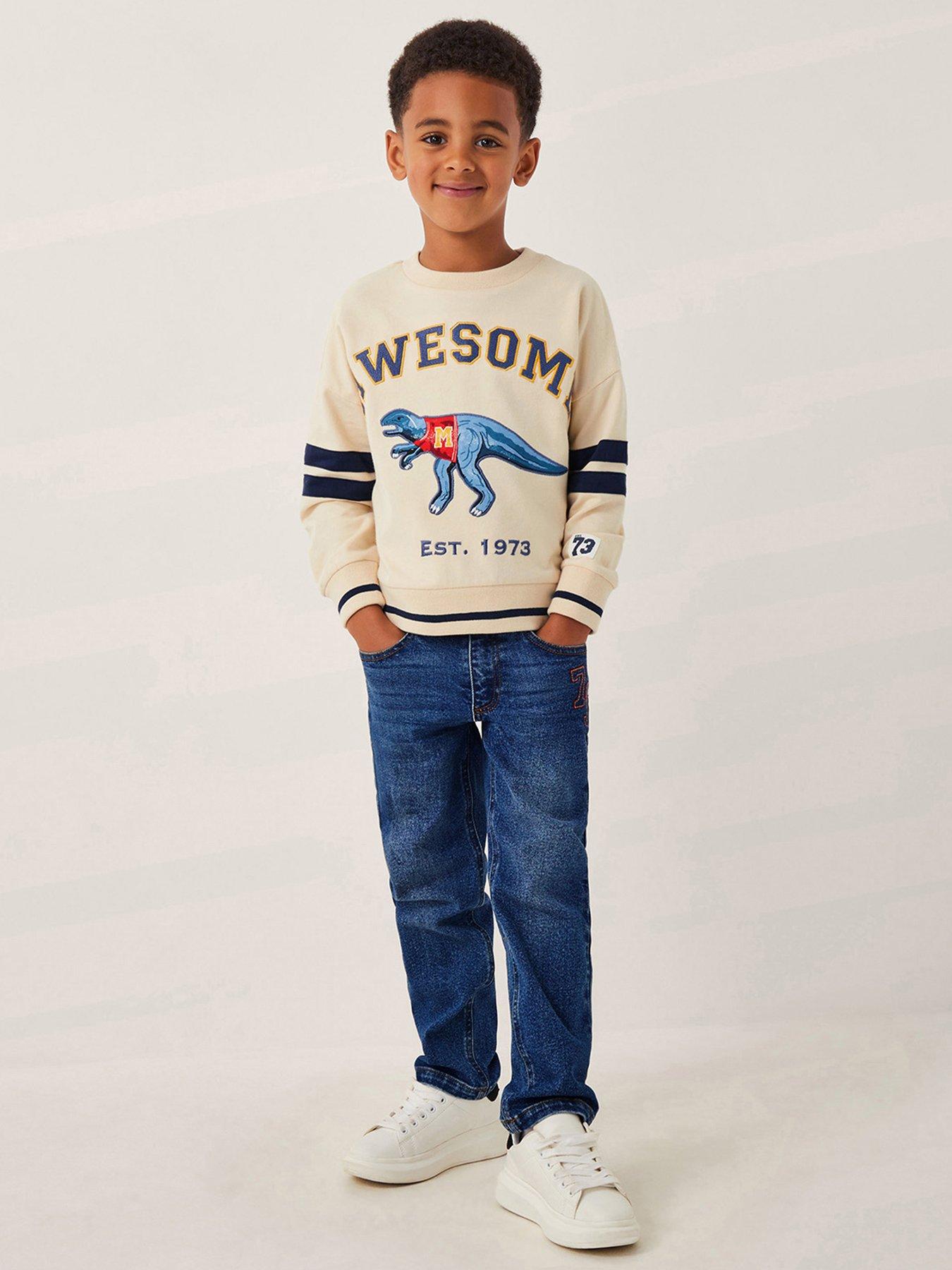 Monsoon Boys Dinosaur Varsity Sweatshirt - Beige