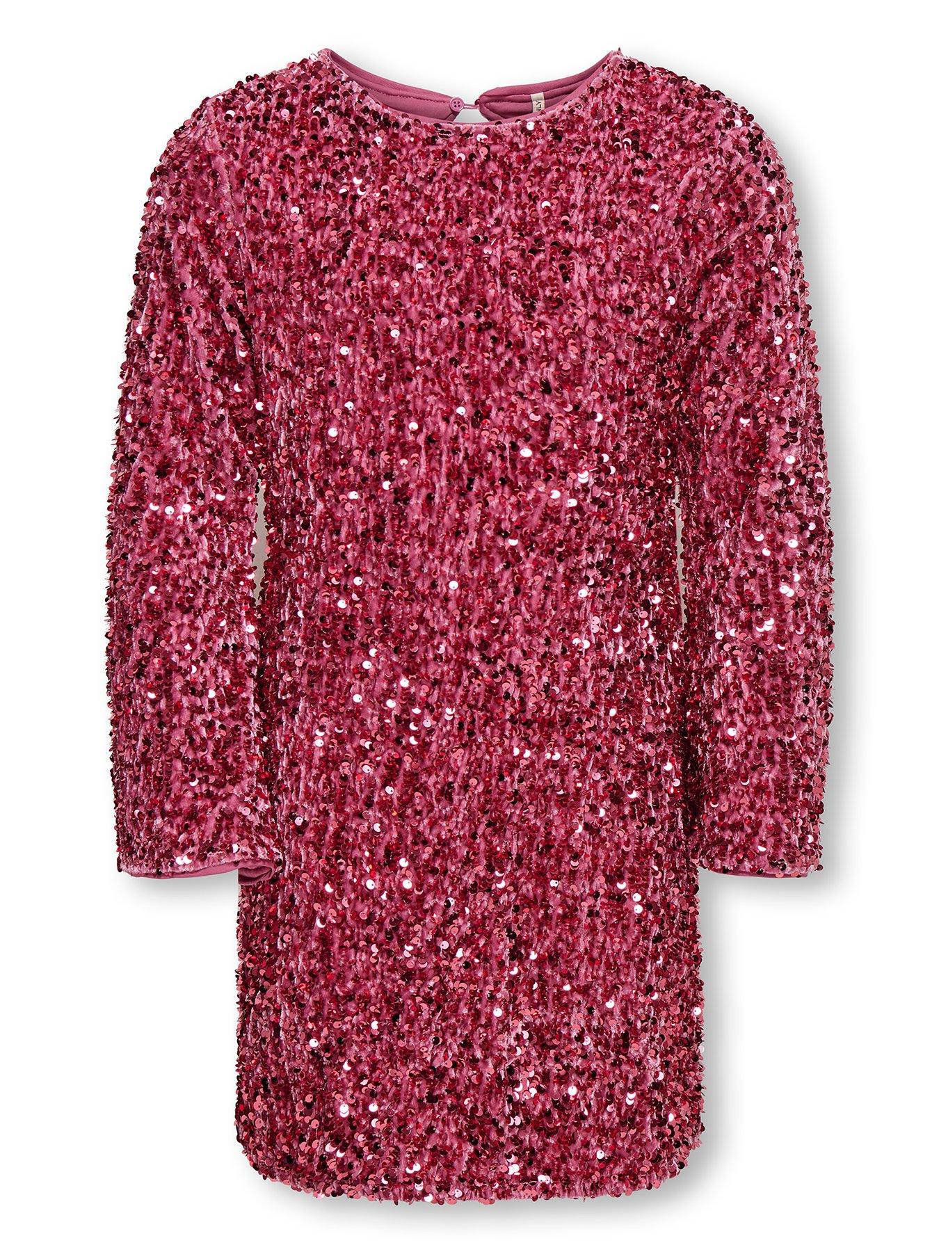 only-kids-girls-long-sleeve-sequin-dress-pink