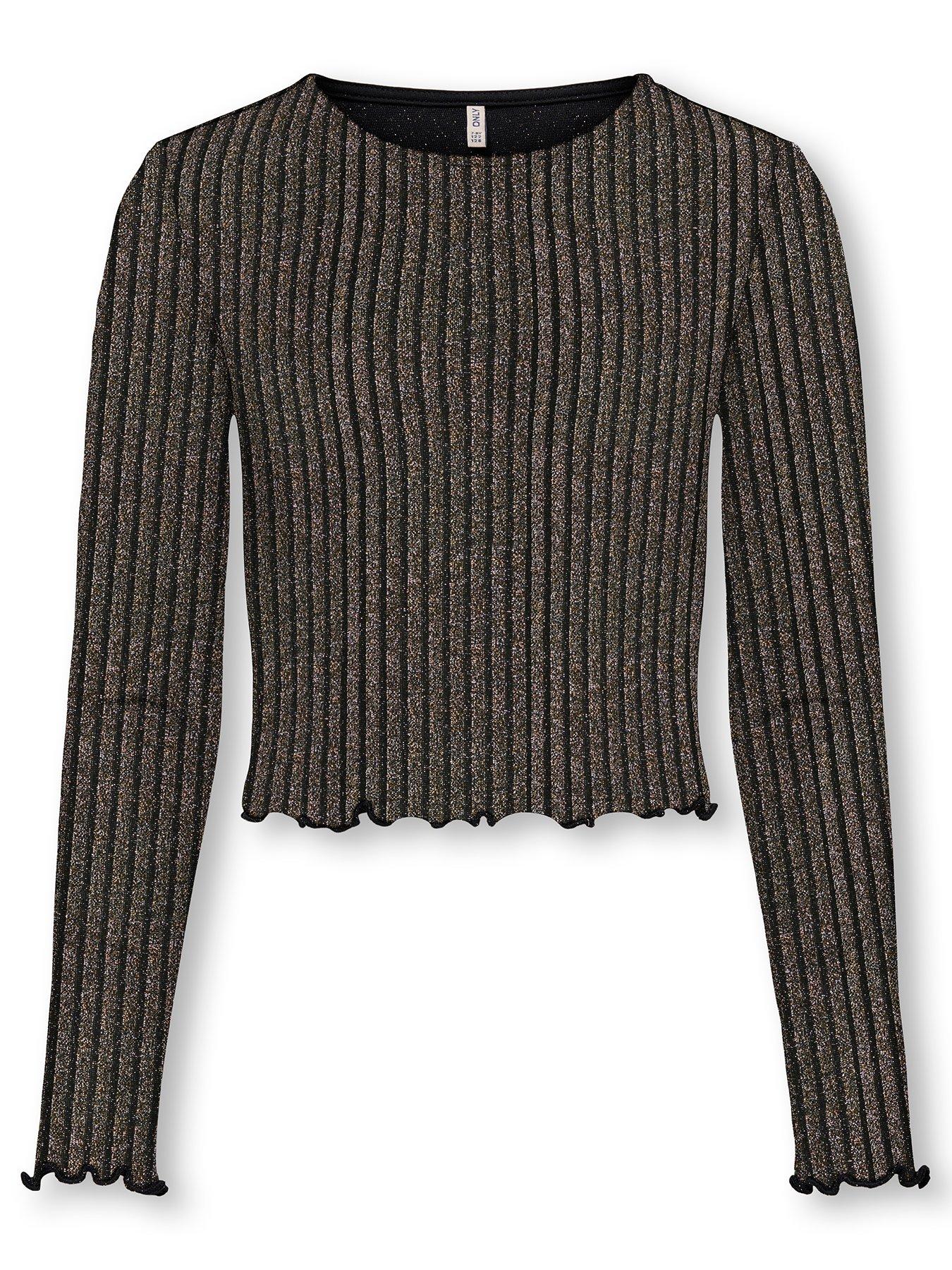 Image 1 of 2 of Only Kids Girls Glitter Long Sleeve Top - Black