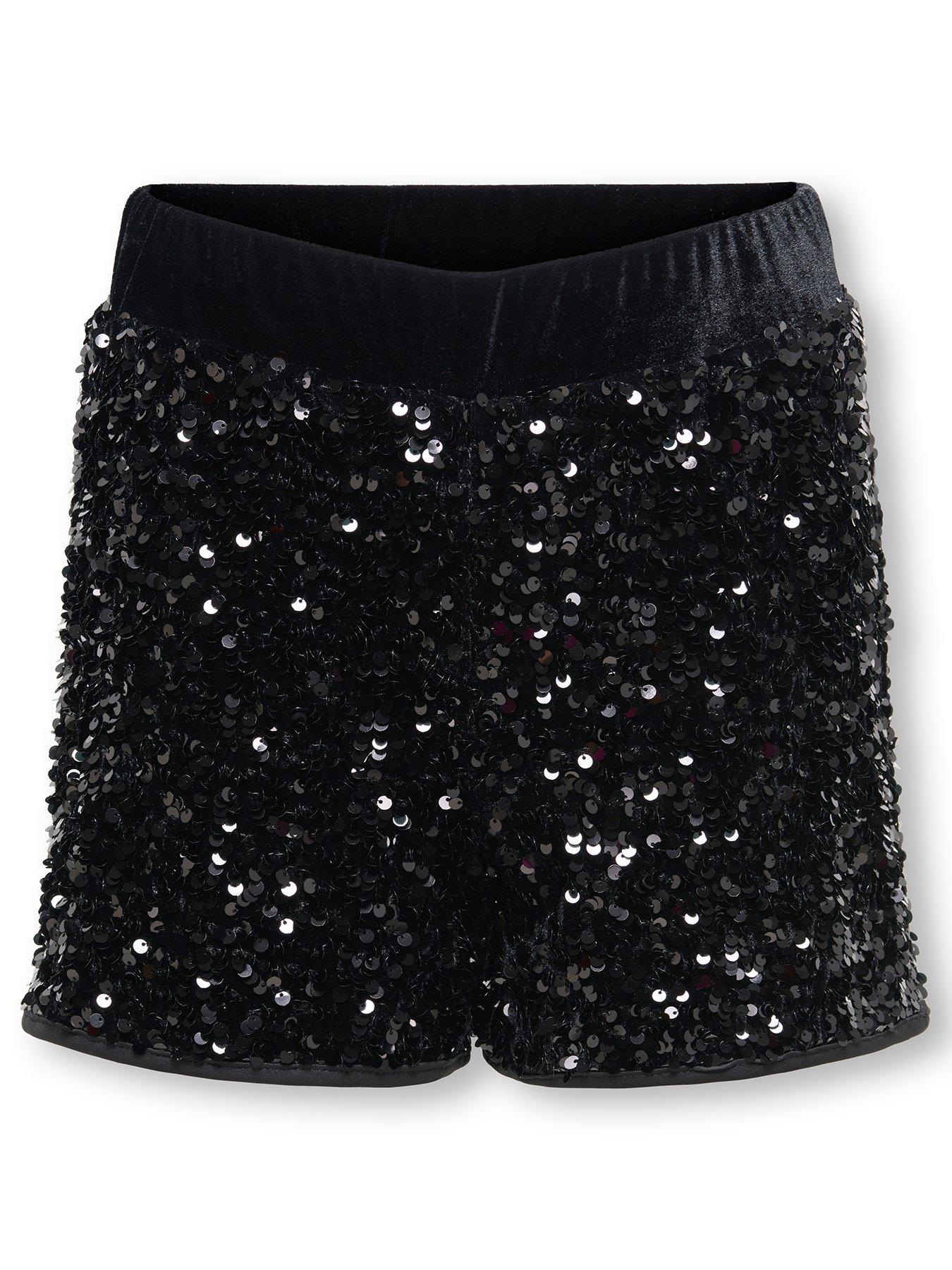 Only Kids Girls Sequin Shorts - Black