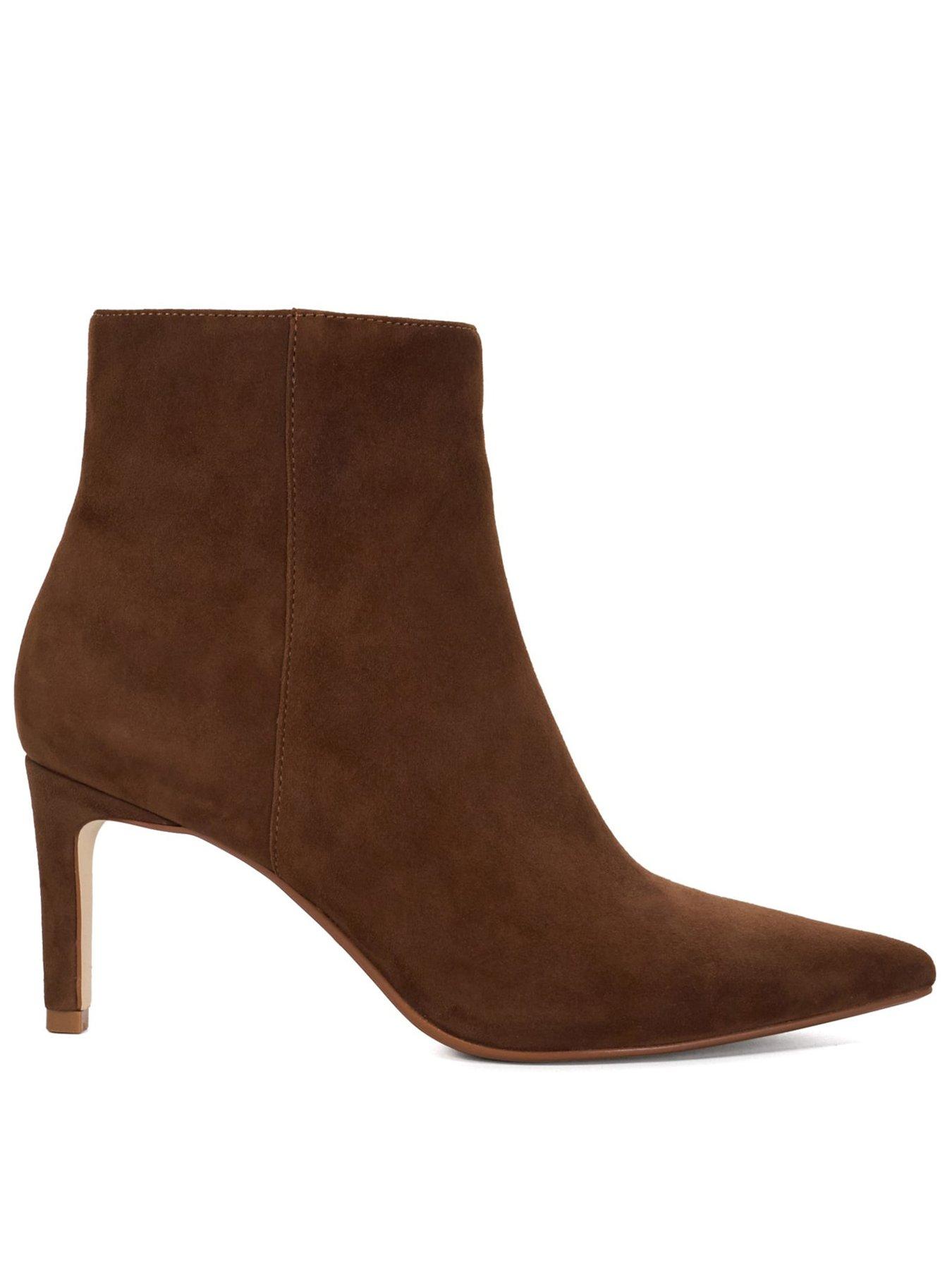 Dune London Obsessively Suede Point Heel Boot - Dark Tan